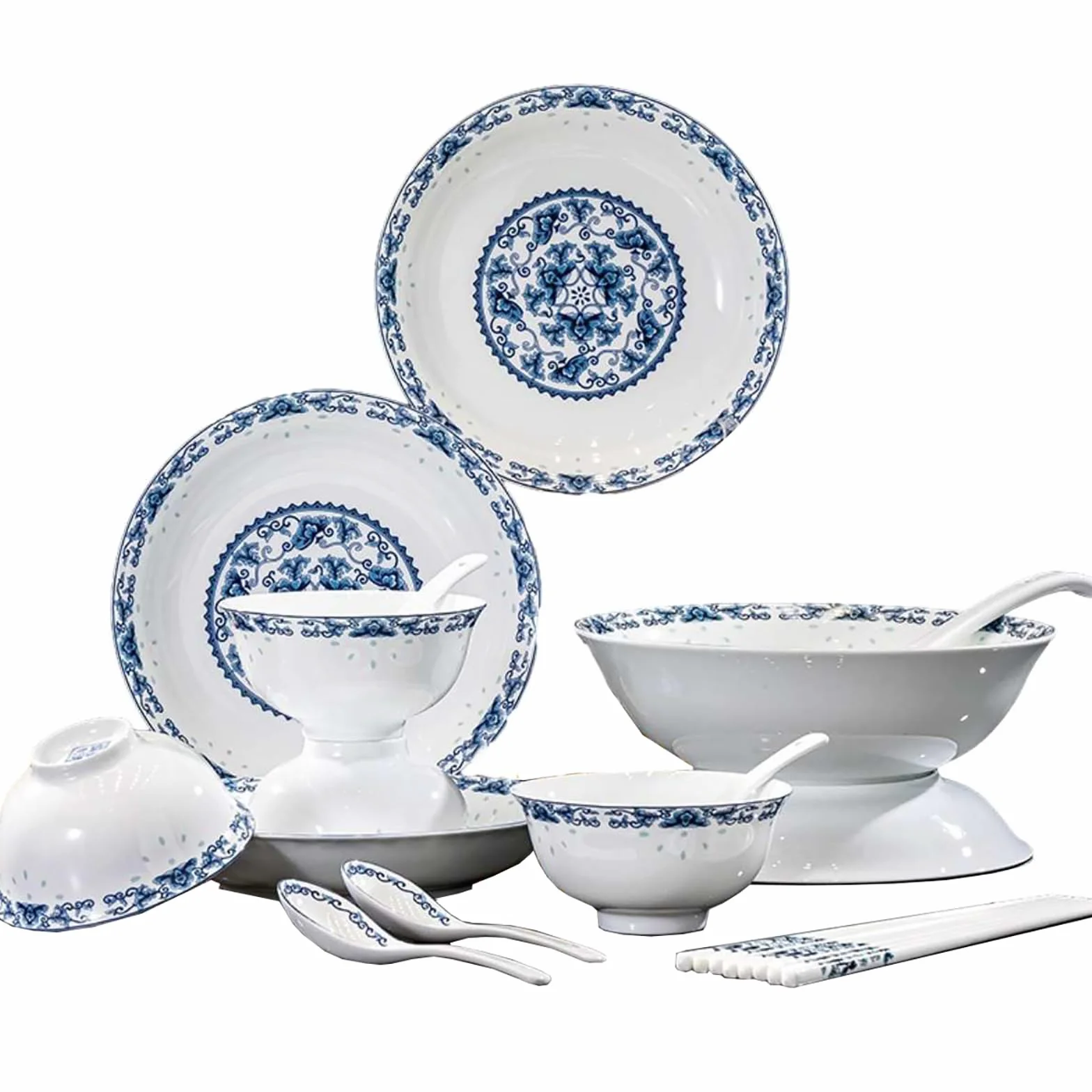 Biała porcelana niebiesko-biała zastawa stołowa naczynia domowe chińskie naczynia kombinacja -18 głowic