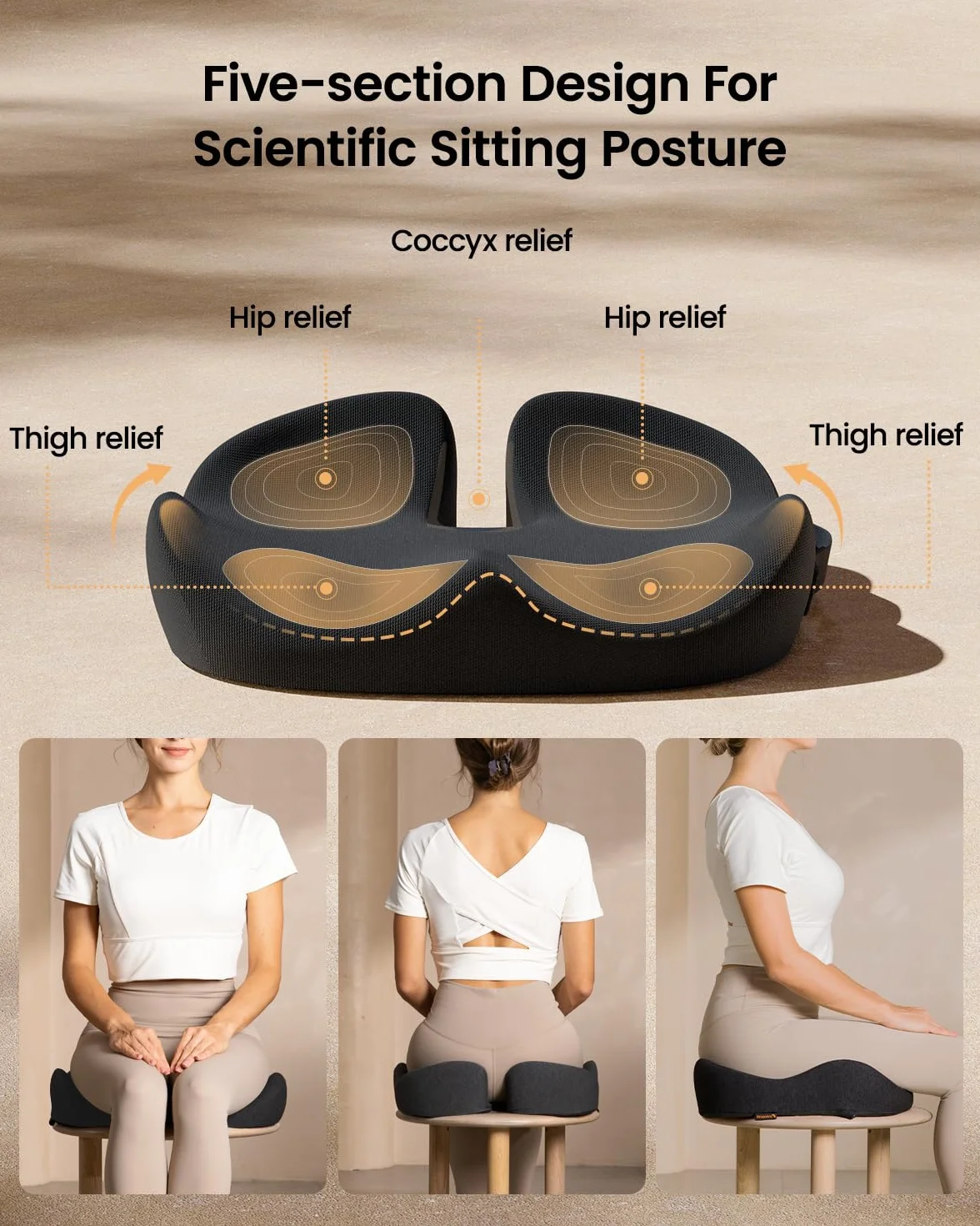 ProtoArc Poduszka na krzesło biurowe, ergonomiczne poduszki na kość ogonową, poduszka na siedzenie z pianki z pamięcią kształtu do samochodu, domu, poduszka do rozkładu nacisku dla wsparcia kości