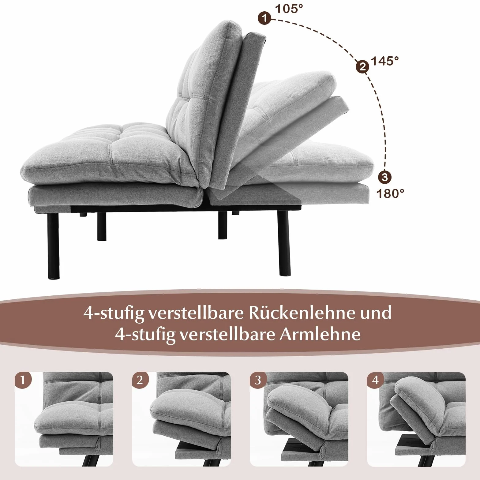 GOPLUS Kanapa z funkcją spania, sofa rozkładana z funkcją spania, 2-osobowa sofa z regulowanymi podłokietnikami, oparcie odchylane 105°/145°/180°, powierzchnia leżenia 182 x 106,5 cm, łóżko-sofa do
