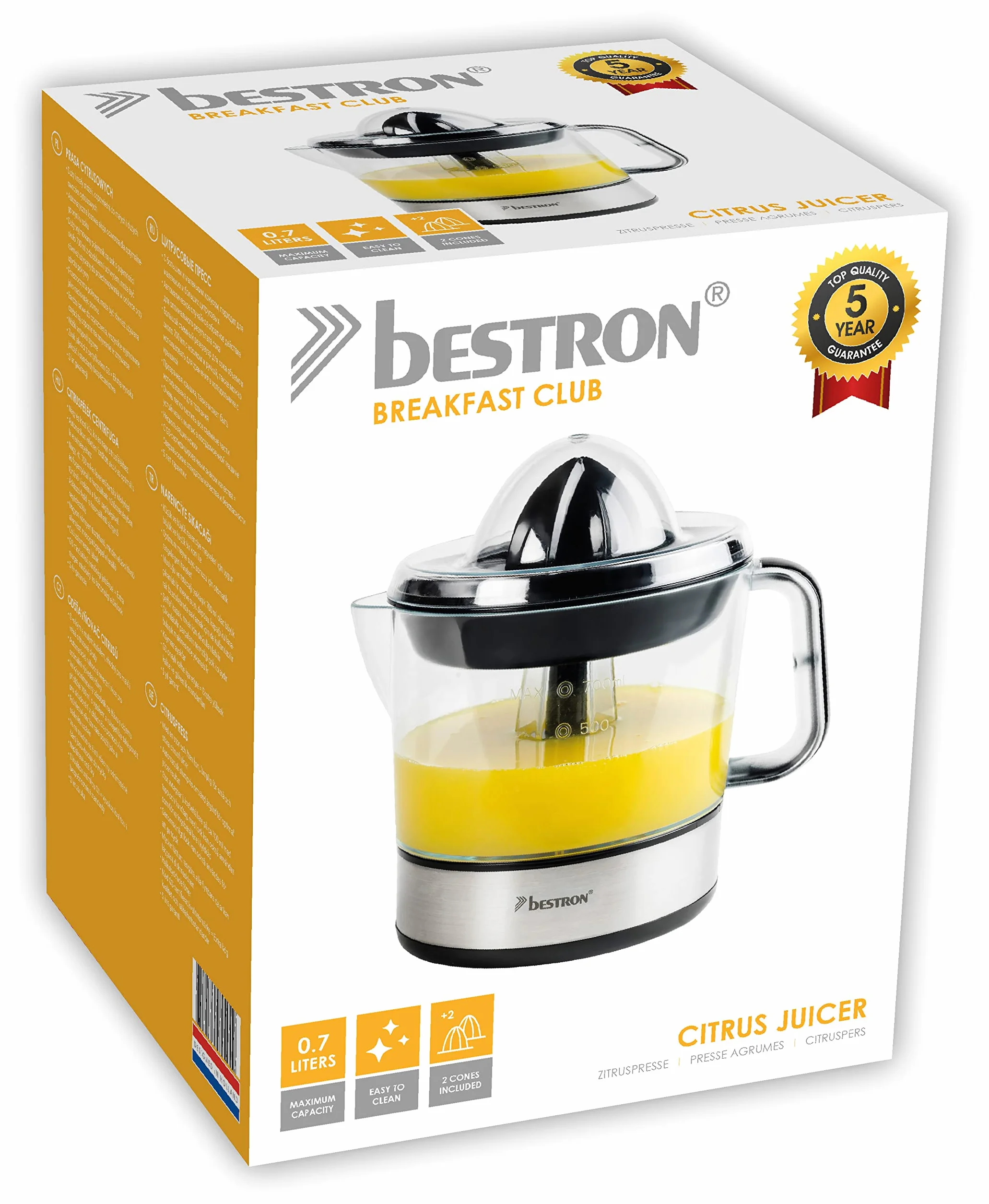 Bestron Wyciskarka do Cytrusów 0,7 L Srebrny