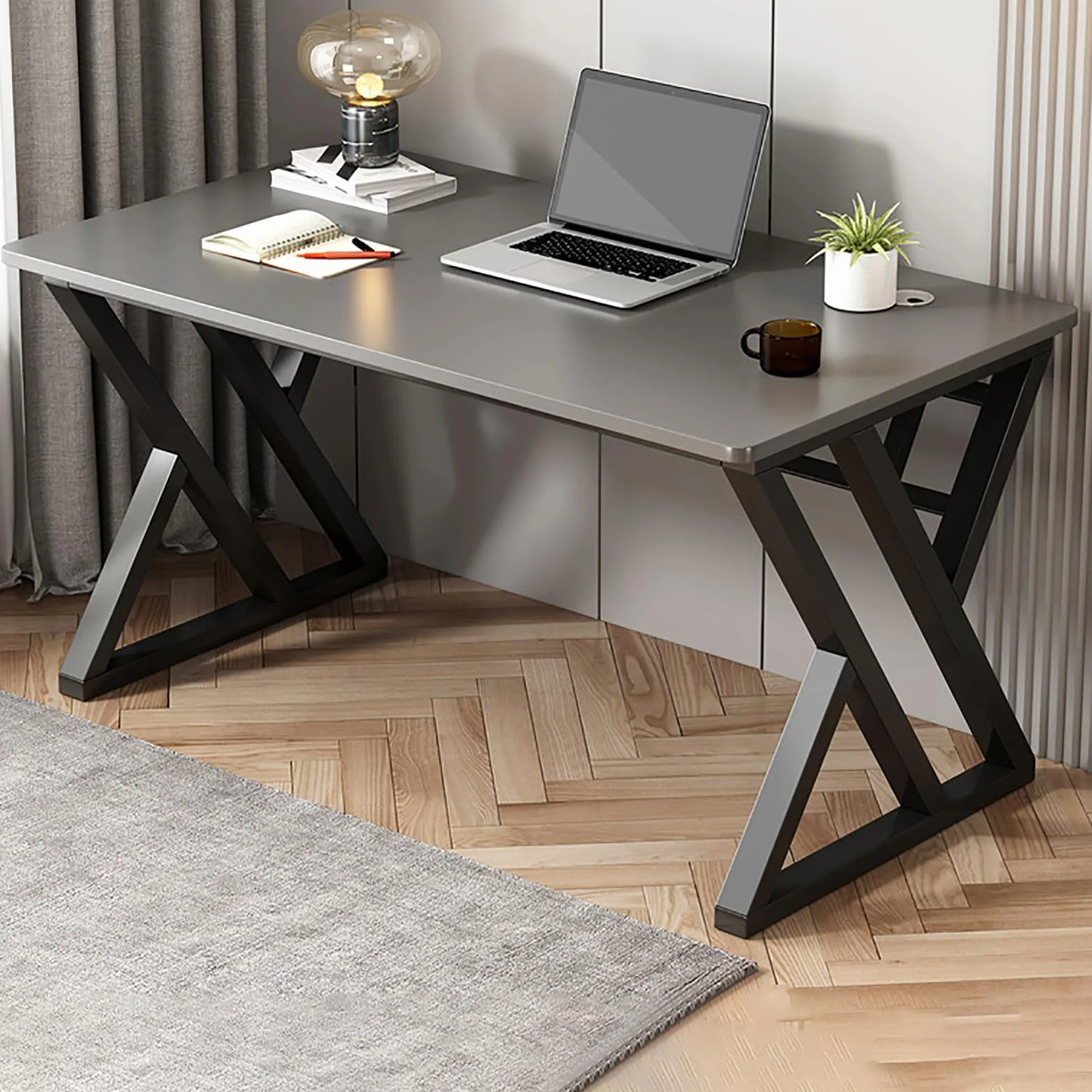 Duże nowoczesne przemysłowe biurko komputerowe – ergonomiczna drewniana stacja robocza do gier do domowego biura, gabinetu kierowniczego i konferencji, stylowy design dla zwiększonej produktywności
