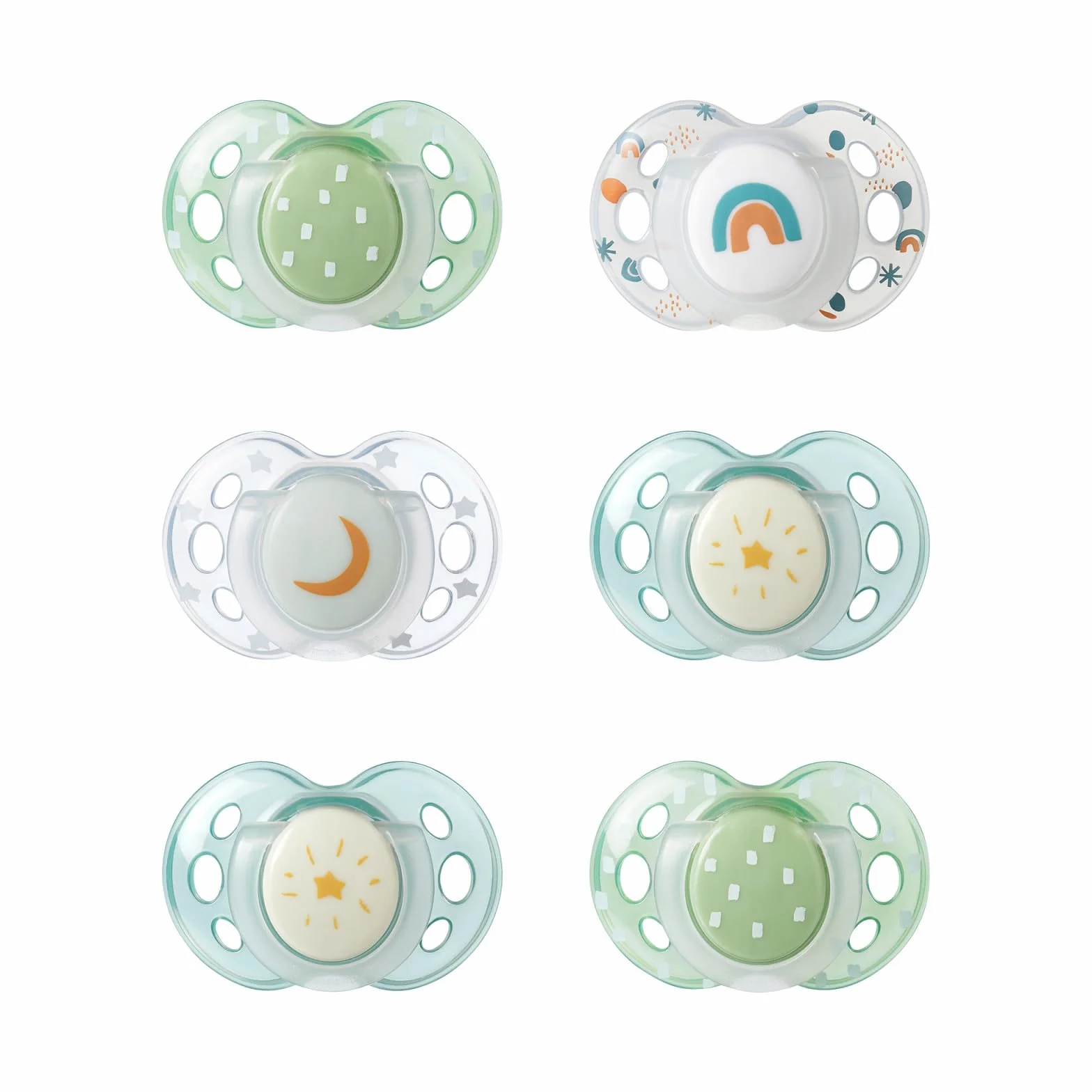 Tommee Tippee 433556 Zabawny smoczek, ortopedyczny, symetryczny, silikon, nie zawiera BPA, 18-36 miesięcy, 6 sztuk, zielony