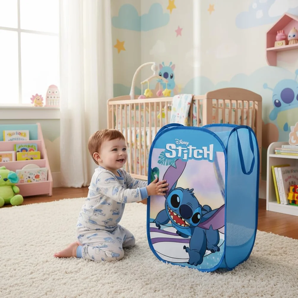 SUPERDIVER - Składany Kosz na Zabawki i Ubrania Stitch - Oficjalna Licencja Disney - Idealny do Przechowywania - 36x36x58 cm - Łatwy w Użyciu i Przechowywaniu - Dla Dzieci