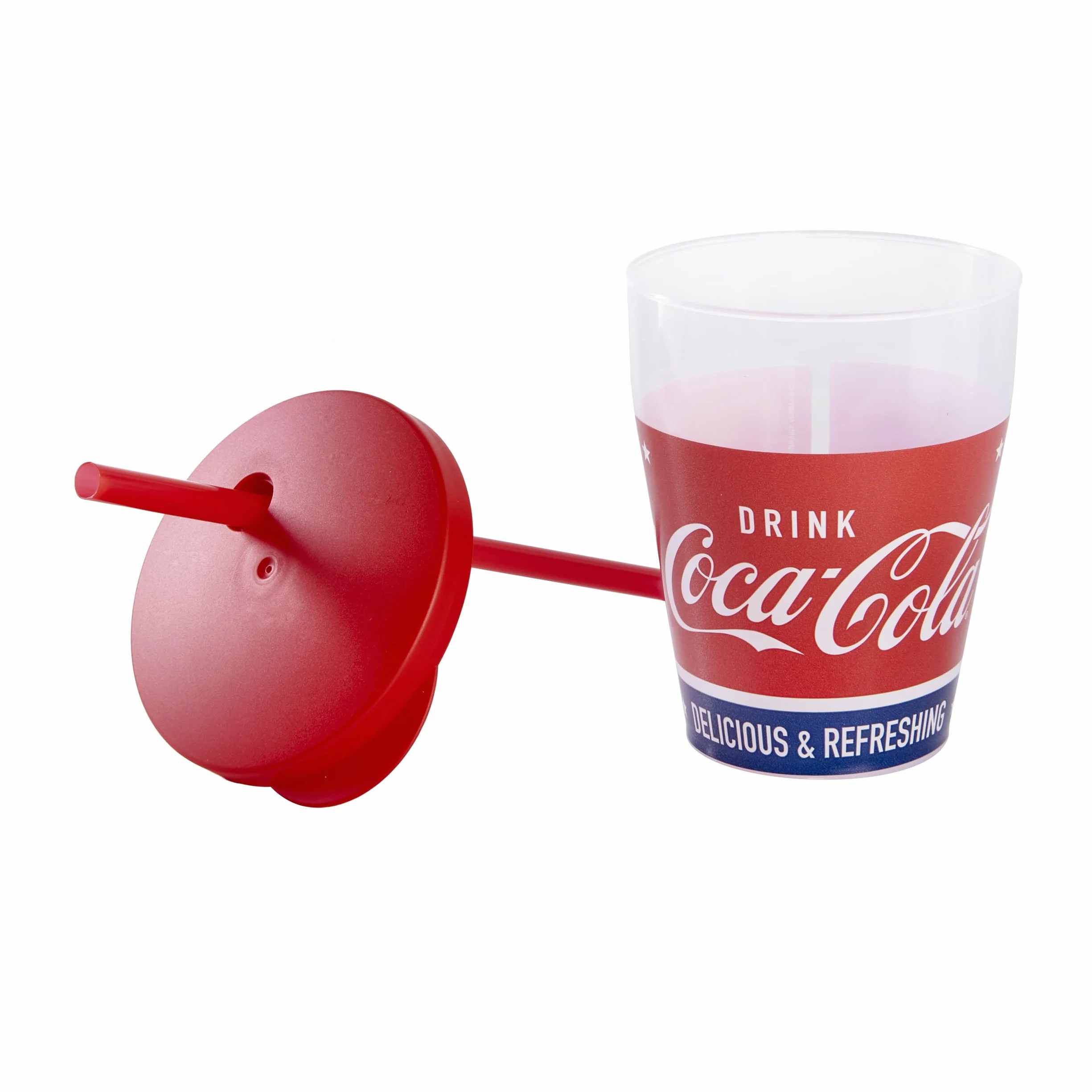 Snips, Coca-Cola szklanki ze słomką, 0,385 l, zestaw 4 szklanek z tworzywa sztucznego, ze słomką i pokrywką, wyprodukowane we Włoszech, 0% BPA