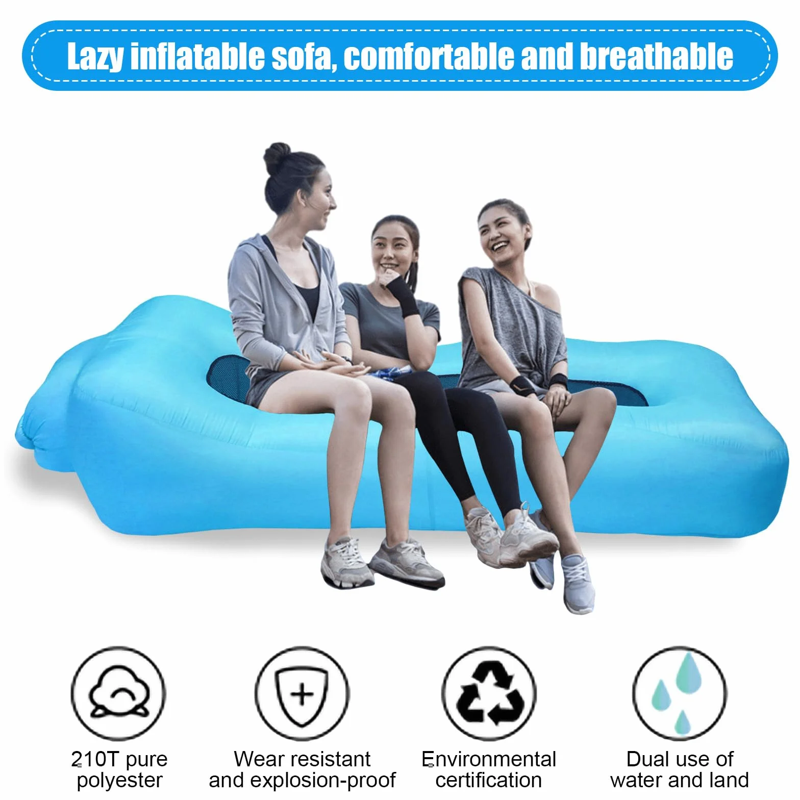 Nadmuchiwana sofa, 210T, wodoszczelna sofa powietrzna z torbą do noszenia, nadmuchiwana leżanka, sofa powietrzna na kemping, do parku, na plażę, na basen i imprezy na plaży