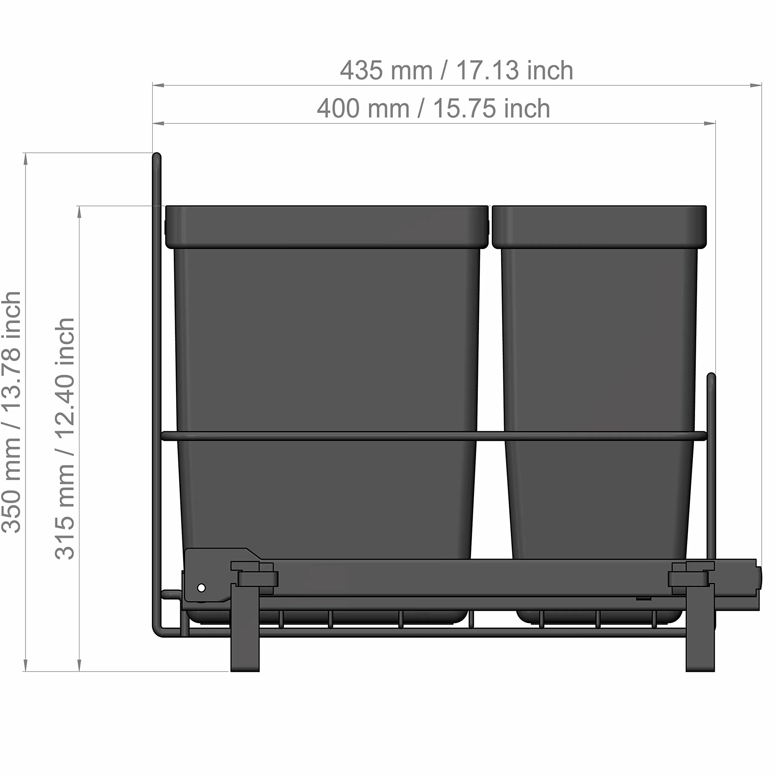 LM 64/2 kosz na śmieci do zabudowy wysuwany 2 kosze antracyt 32,8x43,3x35,4 cm system segregacji do kuchni