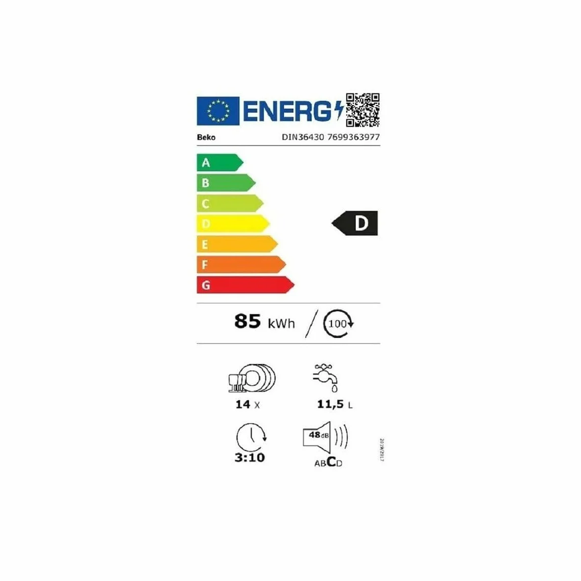 Beko DIN36430 zmywarka W pełni wbudowany 14 sztućców D