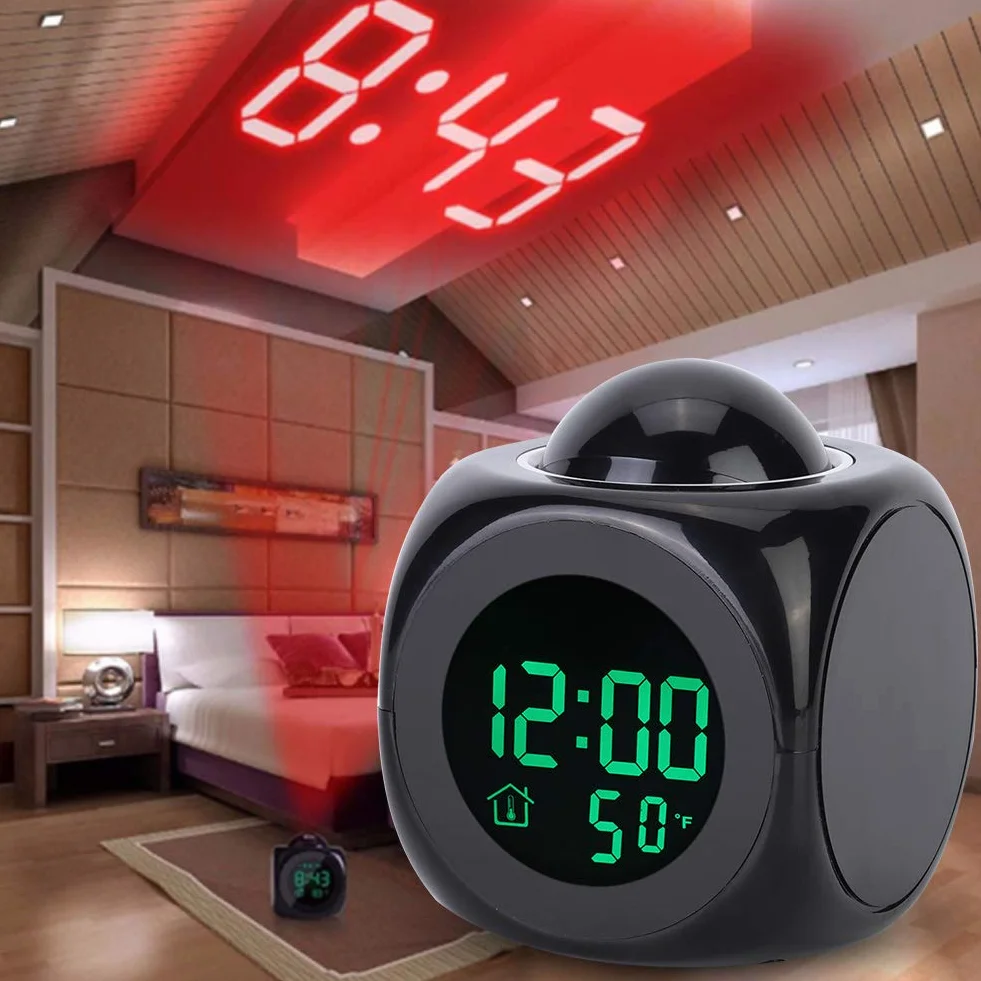 Elektroniczny budzik z projekcją, budzik cyfrowy zegar LCD, nocny z wyświetlaczem temperatury do sypialni biurowe j