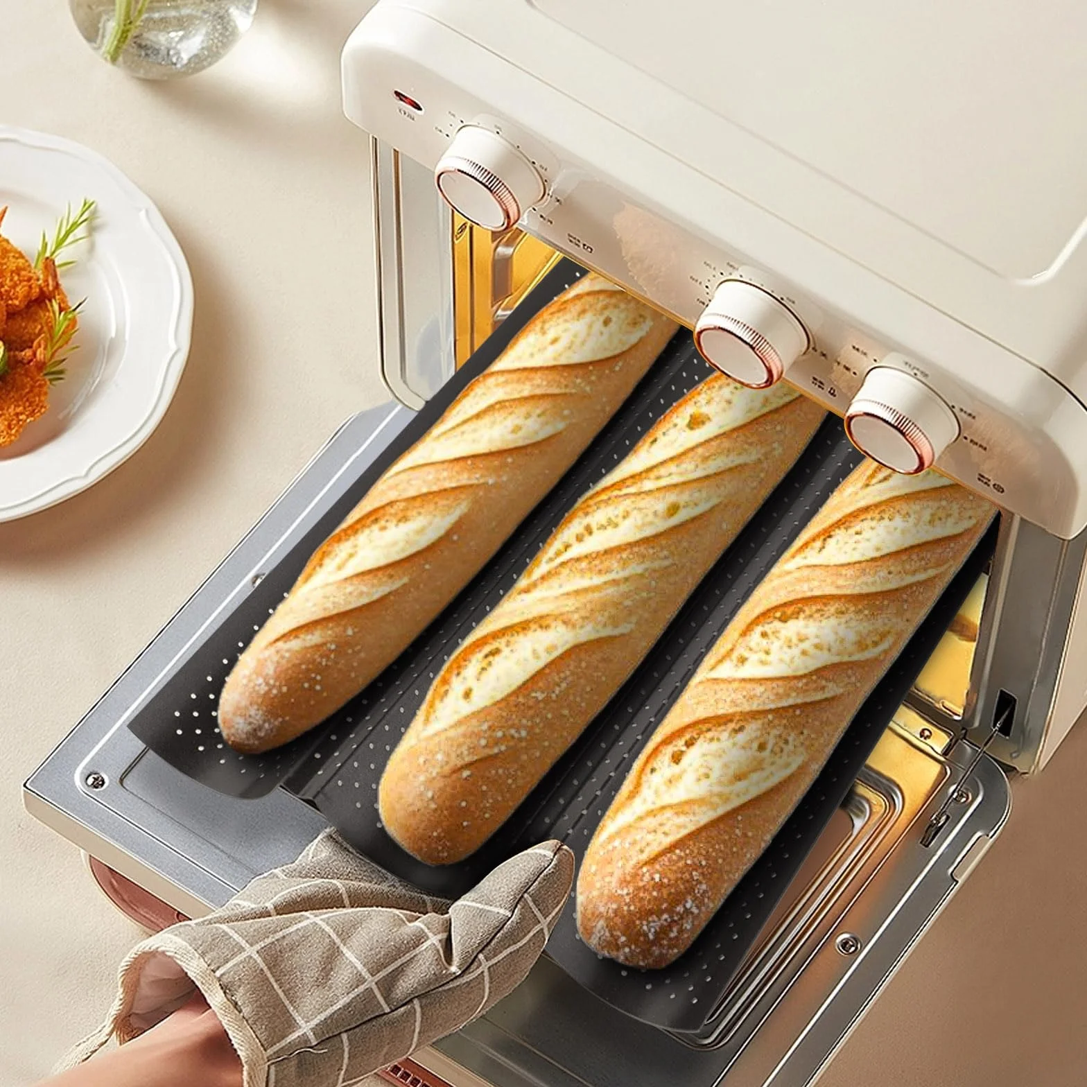 KITDAHOM 3 formy do pieczenia bagietek – blacha do bagietek 38 x 25 cm – bezpieczna dla żywności stal węglowa – powłoka zapobiegająca przywieraniu – idealna do piekarni, użytku domowego (czarna)