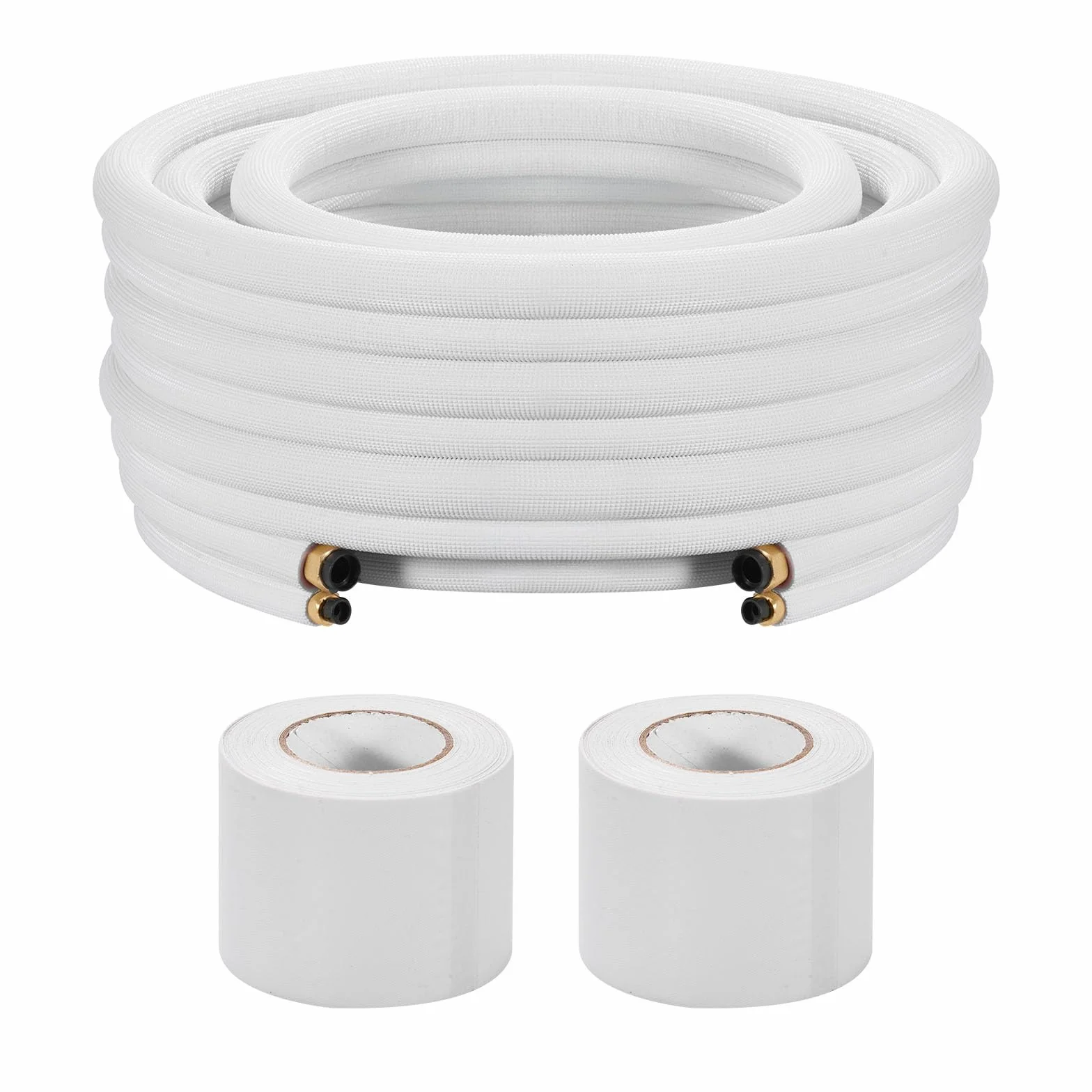 VEVOR Zestaw mini linii rozdzielających 30,5 m, rura miedziana 9,5 i 15,9 mm OD AC, 3/8 biała pogrubiona izolowana cewka PE z rozkloszowanymi nakrętkami, taśmami taśmowymi, do mini klimatyzatora HVAC
