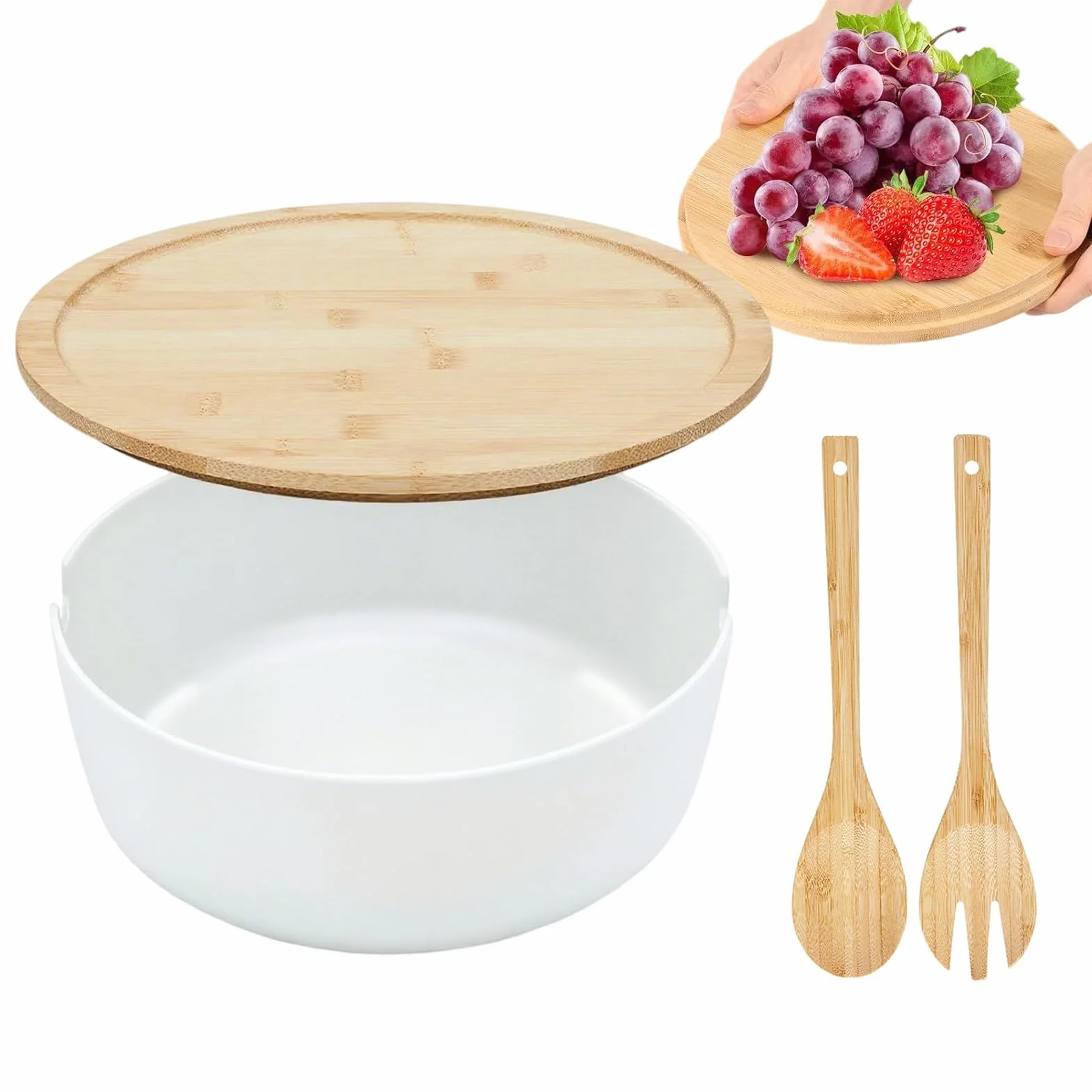 Salaterka Do Serwowania Sałatek Drewniane naczynia kuchenne do serwowania, | Salaterka na sałatki owocowe z pokrywką Owoce Przekąski Makaron Lunch Kolacja Goto