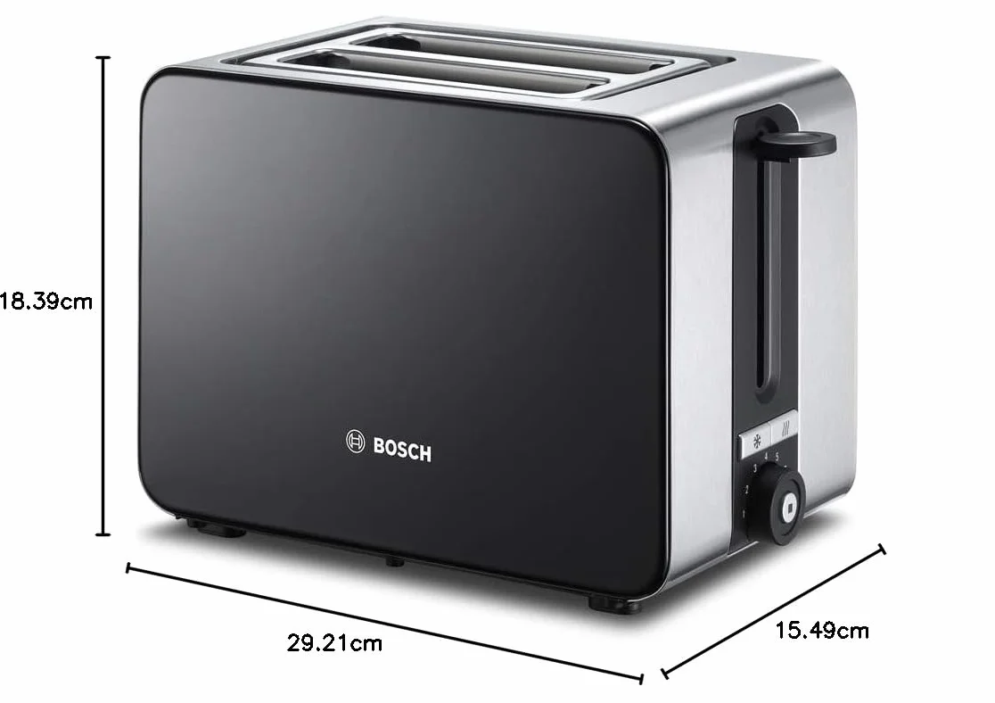Bosch Comfortline TAT7203 Toster Stal Nierdzewna 1050W Automatyczne Wyłączanie Rozmrażanie 2 Tosty Czarny
