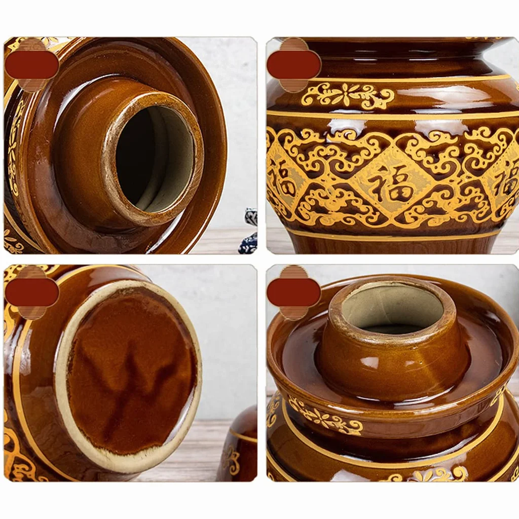 Naczynie do fermentacji, Tradycyjny chiński ceramiczny słoik do kiszenia z pokrywką uszczelką wodną, ​​duży, pogrubiony garnek kimchi(Blu,5KG)
