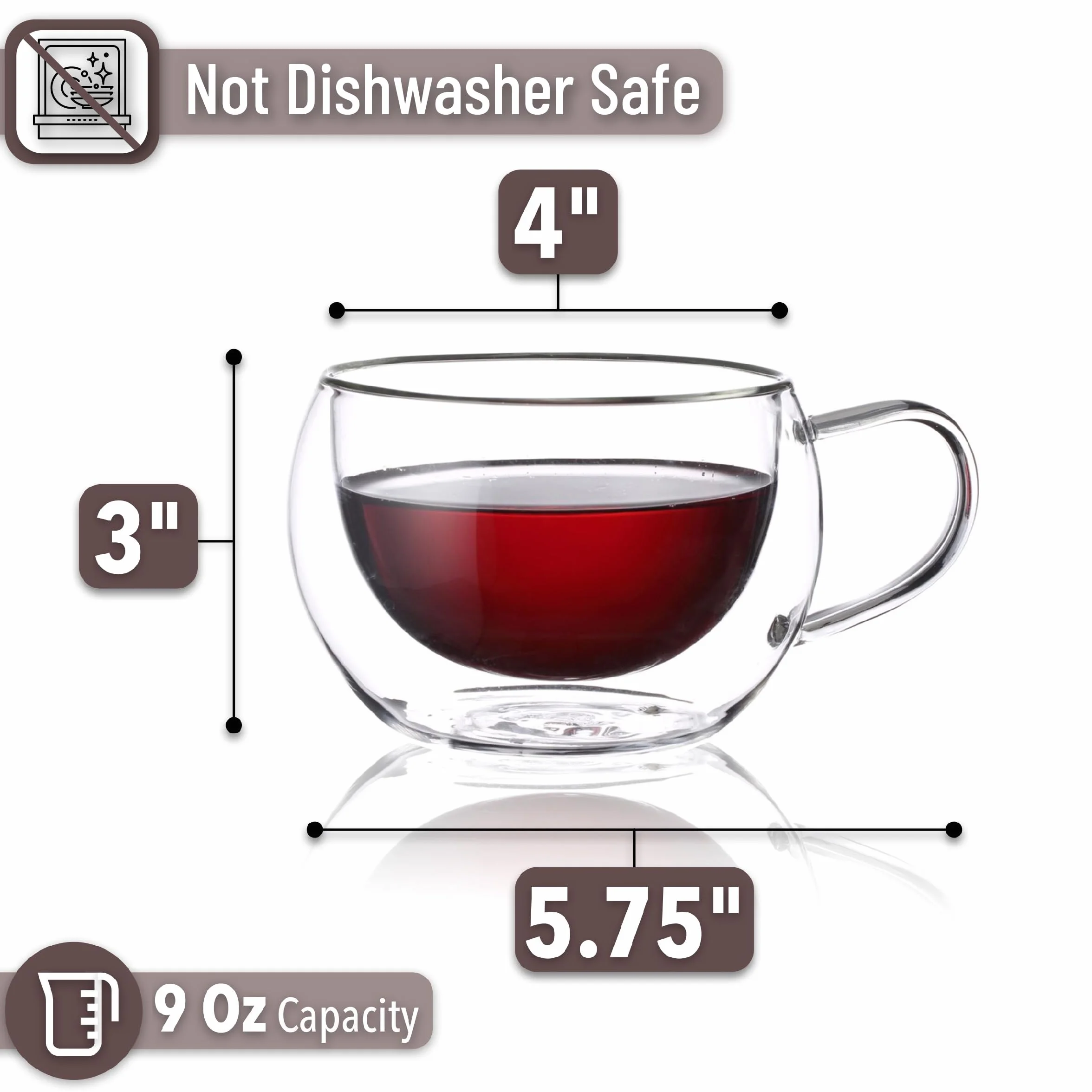 BTaT Izolowane kubki do kawy, zestaw 4 szt. (255 ml, 270 ml), filiżanki do herbaty z podwójną ścianką, szklane kubki, szklane kubki do kawy, filiżanki do latte, przezroczyste kubki, szklane kubki do