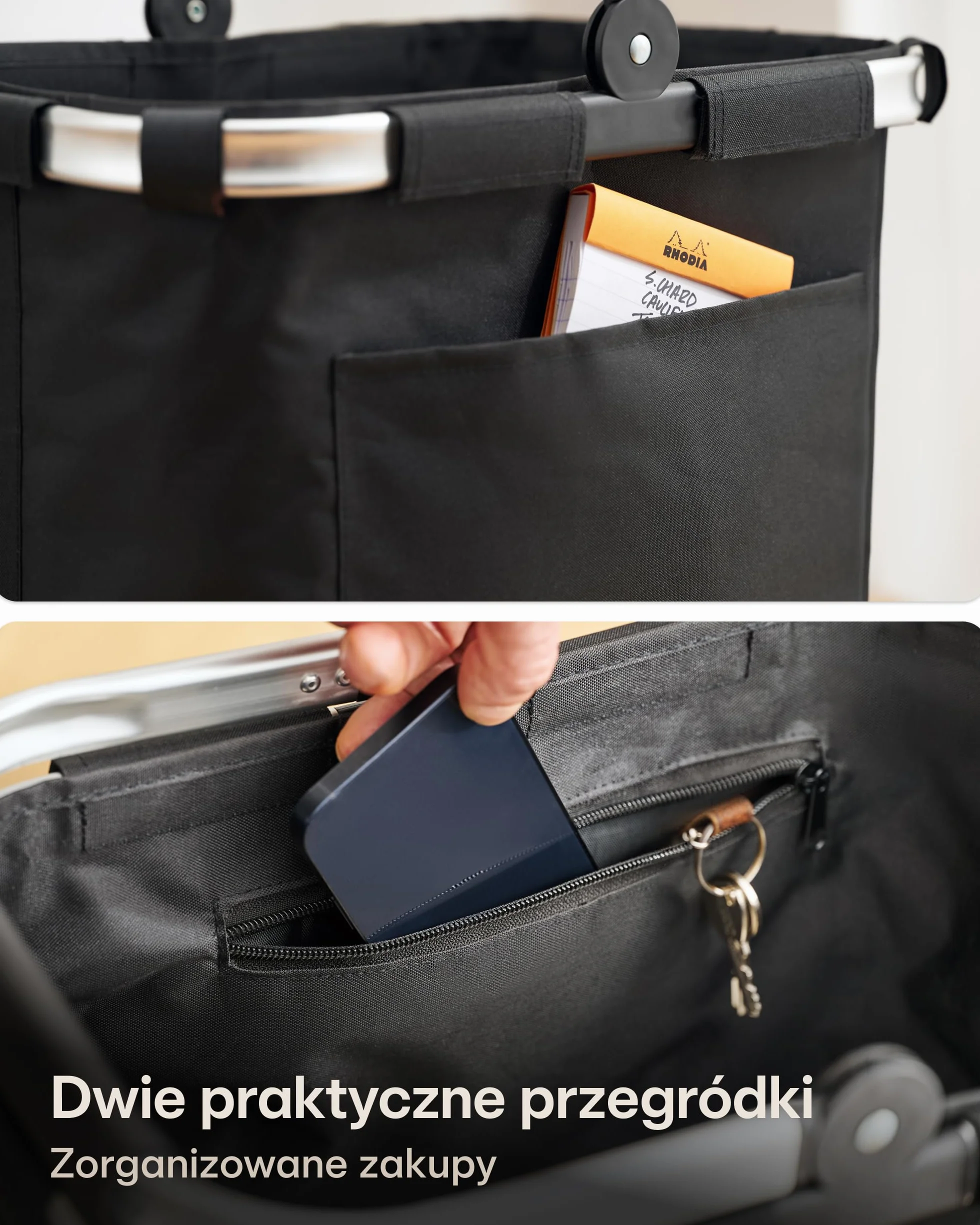 Praknu Składany Kosz na Zakupy Duży – 2 w 1 Rozszerzany z 25L do 35L – Zmywalna Tkanina – Stabilny dzięki Aluminiowej Ramie i Wzmocnionemu Dnu – Dodatkowe Kieszenie wewnątrz i na zewnątrz – Czarny
