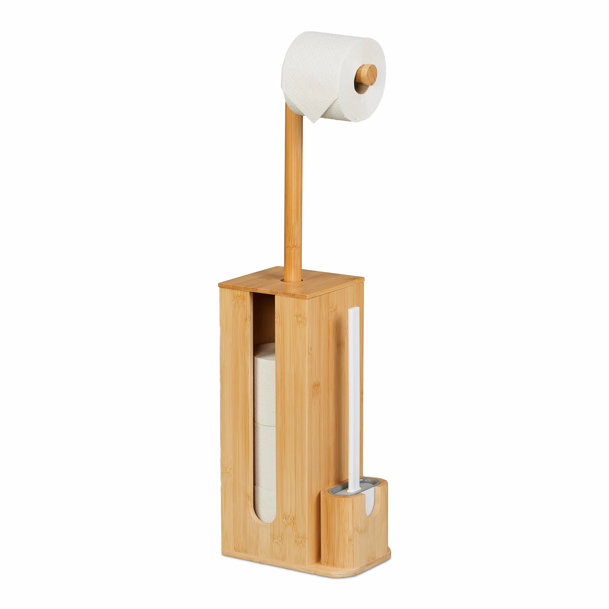Relaxdays Zestaw do WC z bambusa 72,5 x 26 x 15 cm wolnostojąca szczotka do WC naturalna/biała
