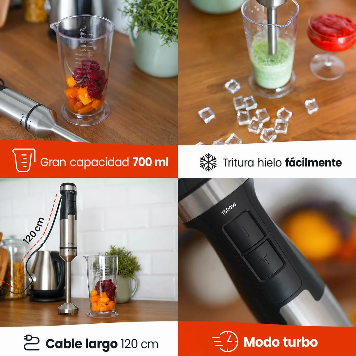 BlendFlex 1500 W Blender ręczny – mikser ze stali nierdzewnej z 20 prędkościami i funkcją turbo, w zestawie miarka 600 ml – blender ręczny do smoothie