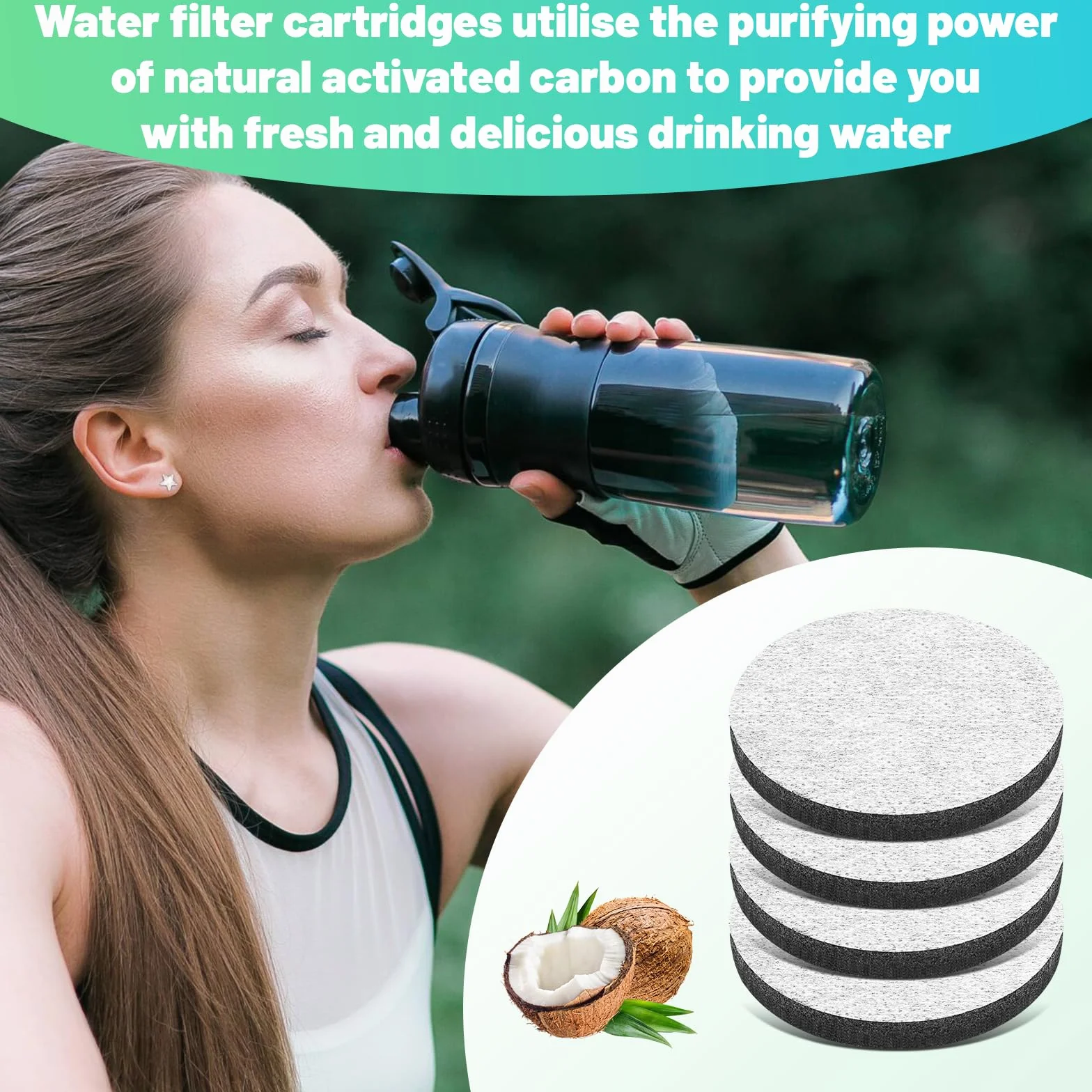 Zestaw 8 filtrów do wody MicroDisc, filtr zastępczy, kompatybilny ze wszystkimi karafkami i butelkami na wodę z filtrem, redukuje PFA, chlor, mikrocząsteczki i inne zanieczyszczenia