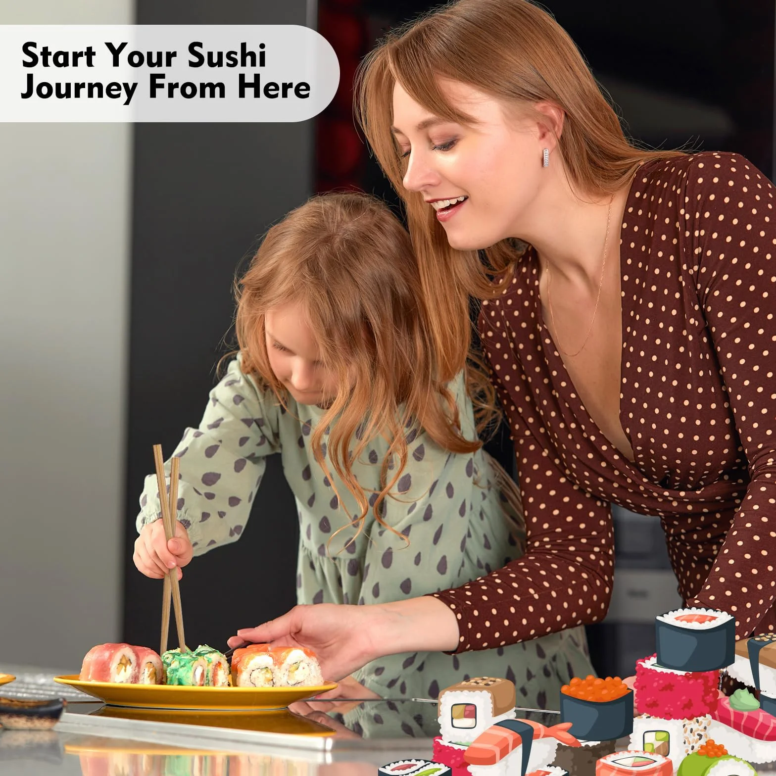 6 sztuk zestaw do sushi do samodzielnego wykonania, mata bambusowa do sushi, dla początkujących, do produkcji sushi, koreańskich rolek z alg i rolek warzywnych, drewna