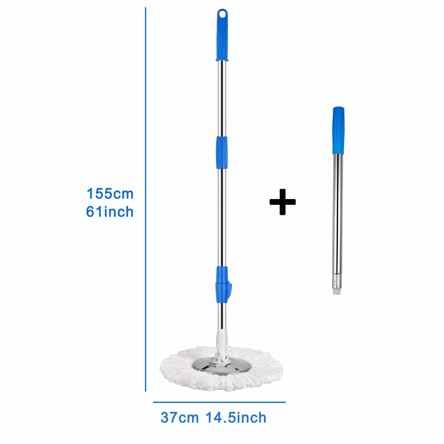 System mopa spinningowego i wiadra, 360 Mop i wiadro z mikrofibry z zestawem wyciskaczy i rozszerzonym uchwytem 155 cm, wiadro do mopa z 3 wymiennymi wkładami do czyszczenia podłóg, niebieskie