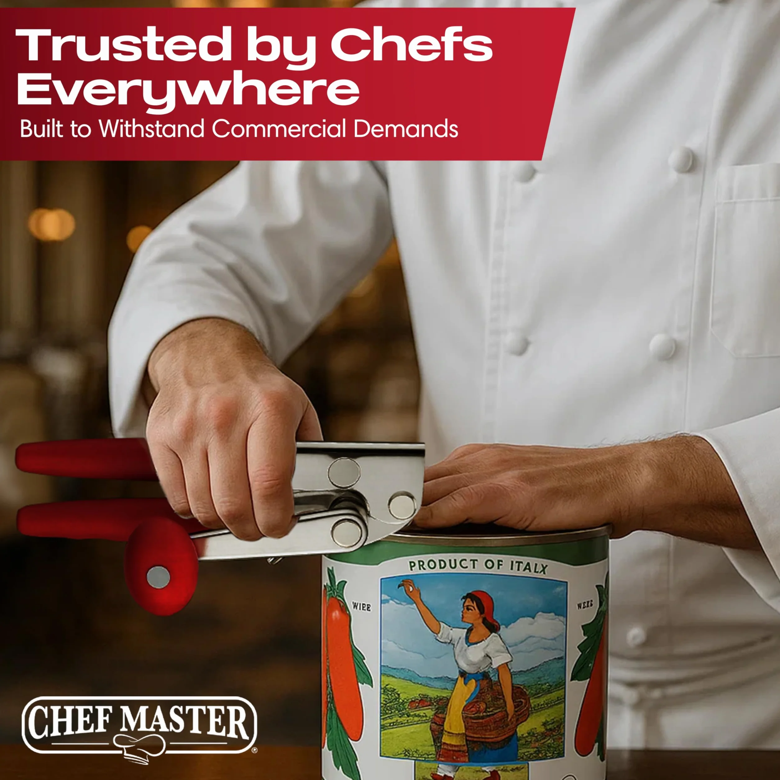 Chef-Master 90056 Szybki otwieracz do puszek, CRS, TPR, czerwony