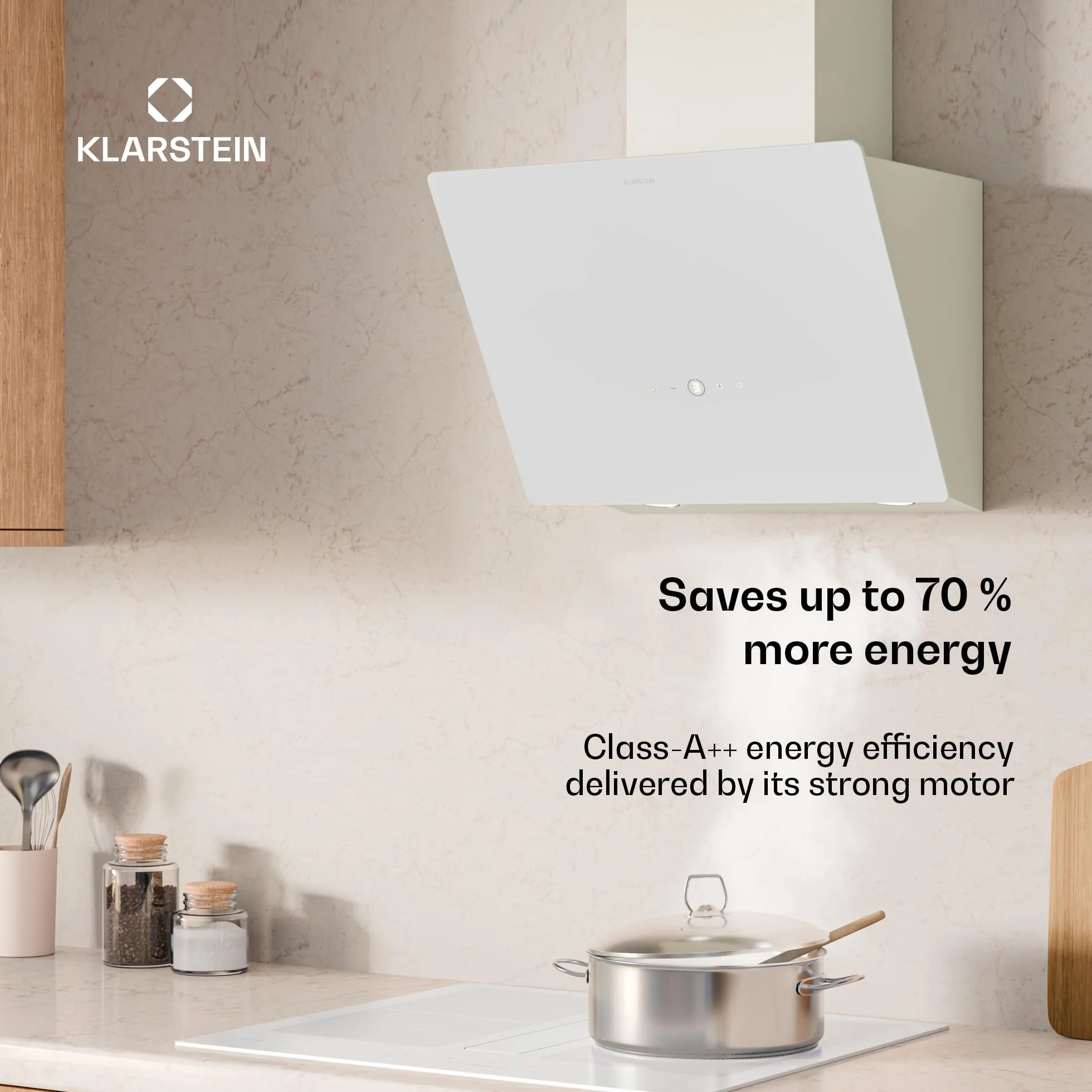 Klarstein MaxAir okap kuchenny – kompaktowy i wydajny, przepływ powietrza 183-336 m³/h, wydajność energetyczna A++, obsługa dotykowa, oświetlenie LED, przepływ i obieg, krem vintage