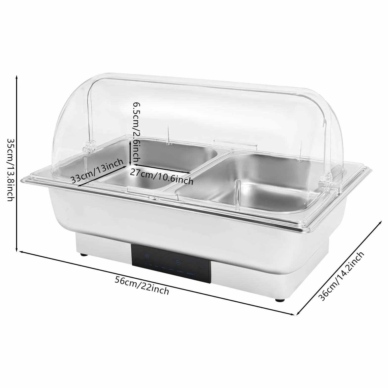 Elektryczny podgrzewacz do potraw Chafing Dish podgrzewacz do potraw na bufet ze stali nierdzewnej 9L 15L pojemnik na żywność z regulacją temperatury na imprezy, catering (2 przegród)
