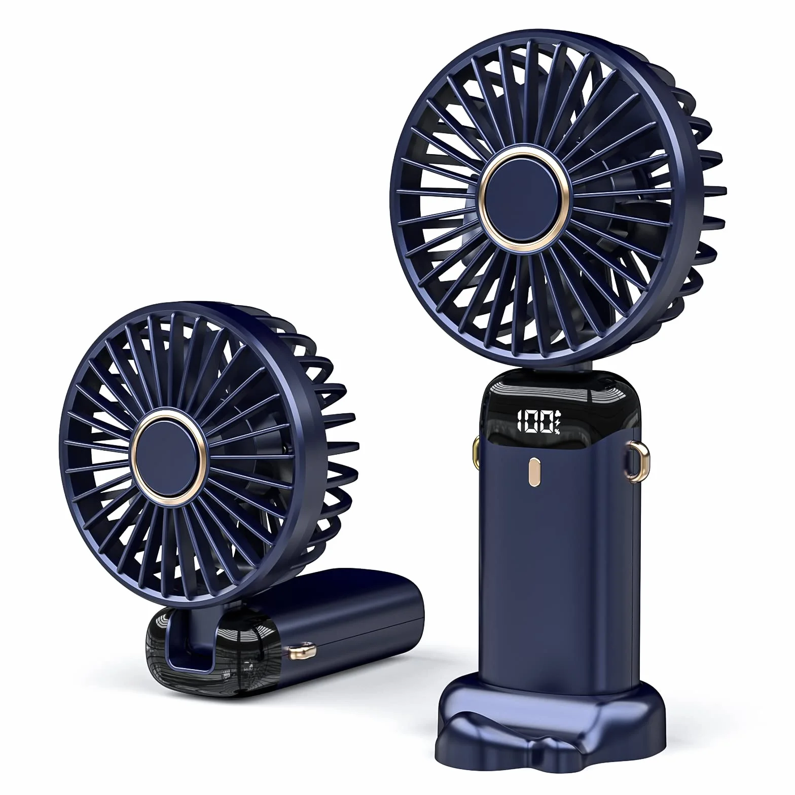 Mini wentylator ręczny, wentylator biurkowy USB, mały wentylator stołowy z 5 prędkościami i akumulatorem USB 3000 mAh, składany, elektryczny wentylator do podróży, biura, gospodarstwa domowego