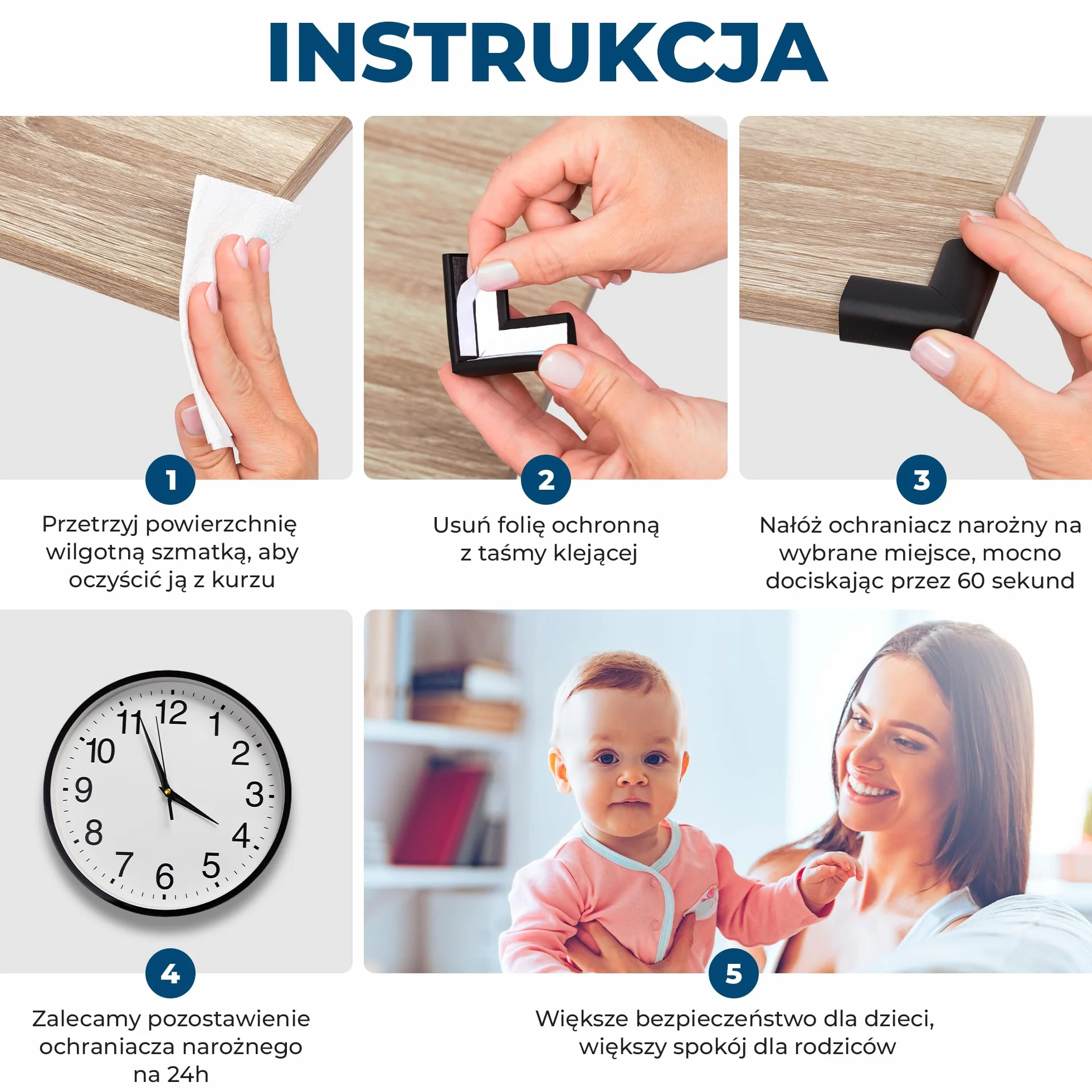 Hoffenbach 12x Ochrona Narożników dla Dzieci – Zabezpieczenie dla Niemowląt i Dzieci – Samoprzylepna Ochrona Krawędzi Stołu i Mebli, Miękkie Narożniki dla Bezpieczeństwa w Domu – Brązowy