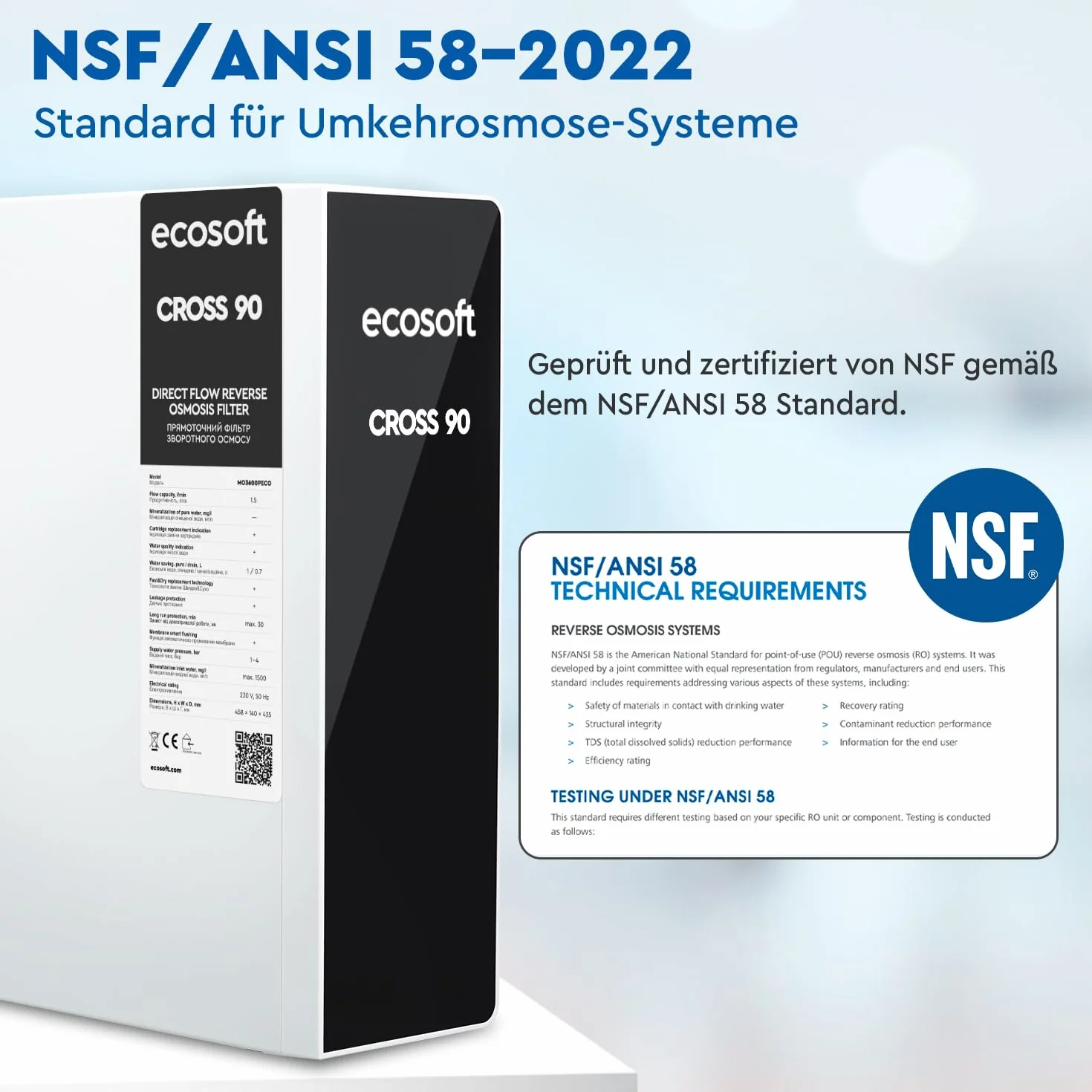 Ecosoft CROSS90 Osmoseanlage | Smart LED Anzeige | entfernt 99 % PFAS, Mikroplastik & Schwermetalle | kompakt & wartungsfreundlich | Entkalkungsanlage | Wasserfilter System