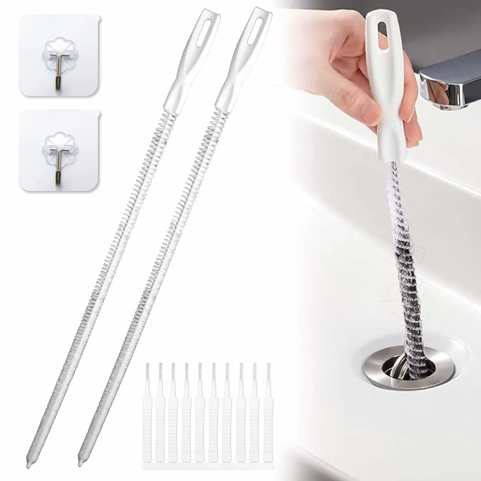 Szczotka odpływowa 60 cm, długa szczotka do czyszczenia rur do kanałów odpływowych, elastyczna spirala do czyszczenia rur, spiralna szczotka do czyszczenia zlewu kuchennego, łazienki