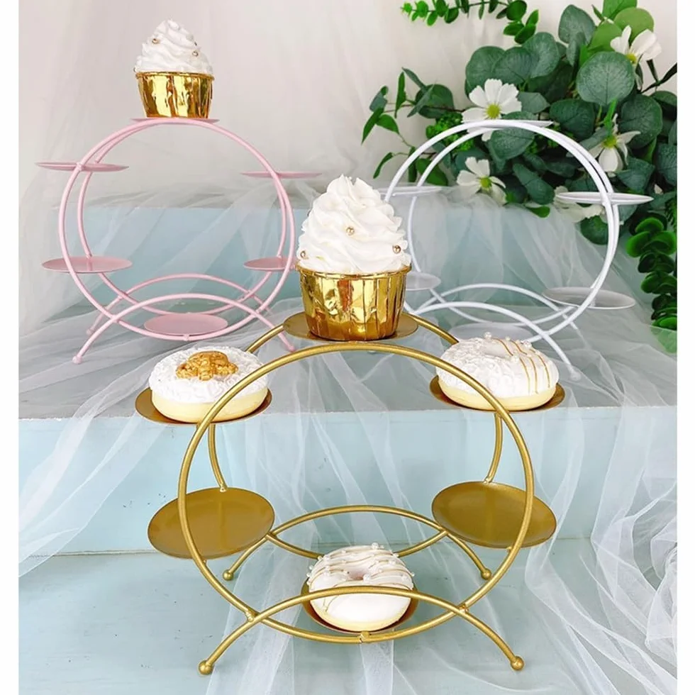 Wieża do ekspozycji ciast Stojak na ciasto Metalowe kółko Cupcake desery Uchwyt Dekoracja ekspozycyjna wesele Urodziny Podwieczorek Stojak na ciasta(Gold)