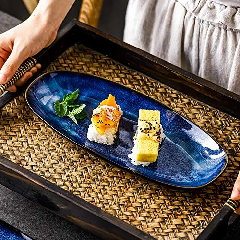 Talerze obiadowe, japońskie talerze do użytku domowego, talerz na ryby na parze, kreatywny talerz do sushi, bardzo odpowiedni do restauracji, hoteli itp. Talerze obiadowe można układać w stos