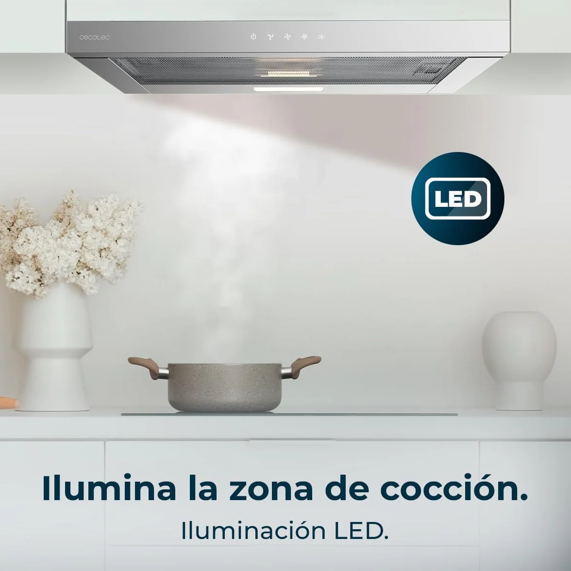 Cecotec Okap teleskopowy 60 cm Bolero Flux TLT 604000 Inox A+++. Przyssawka 415 m3/h, silnik DC, 3 stopnie prędkości, sterowanie dotykowe, wykończenie ze stali nierdzewnej, światło LED, filtry