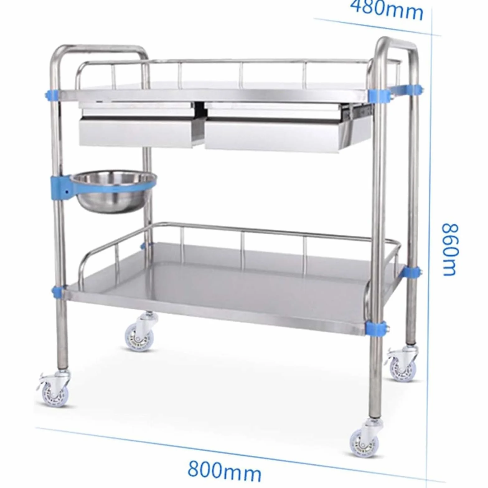 Wózek Medyczny Laboratoryjny 2/3-Poziomowy, Mobilny Wózek Do Opatrunków Z Szufladami Na Kółkach I Umywalką Na Śmieci, Łatwy Obrót O 360° I Bezpieczne Obciążenie(2 Warstwy)