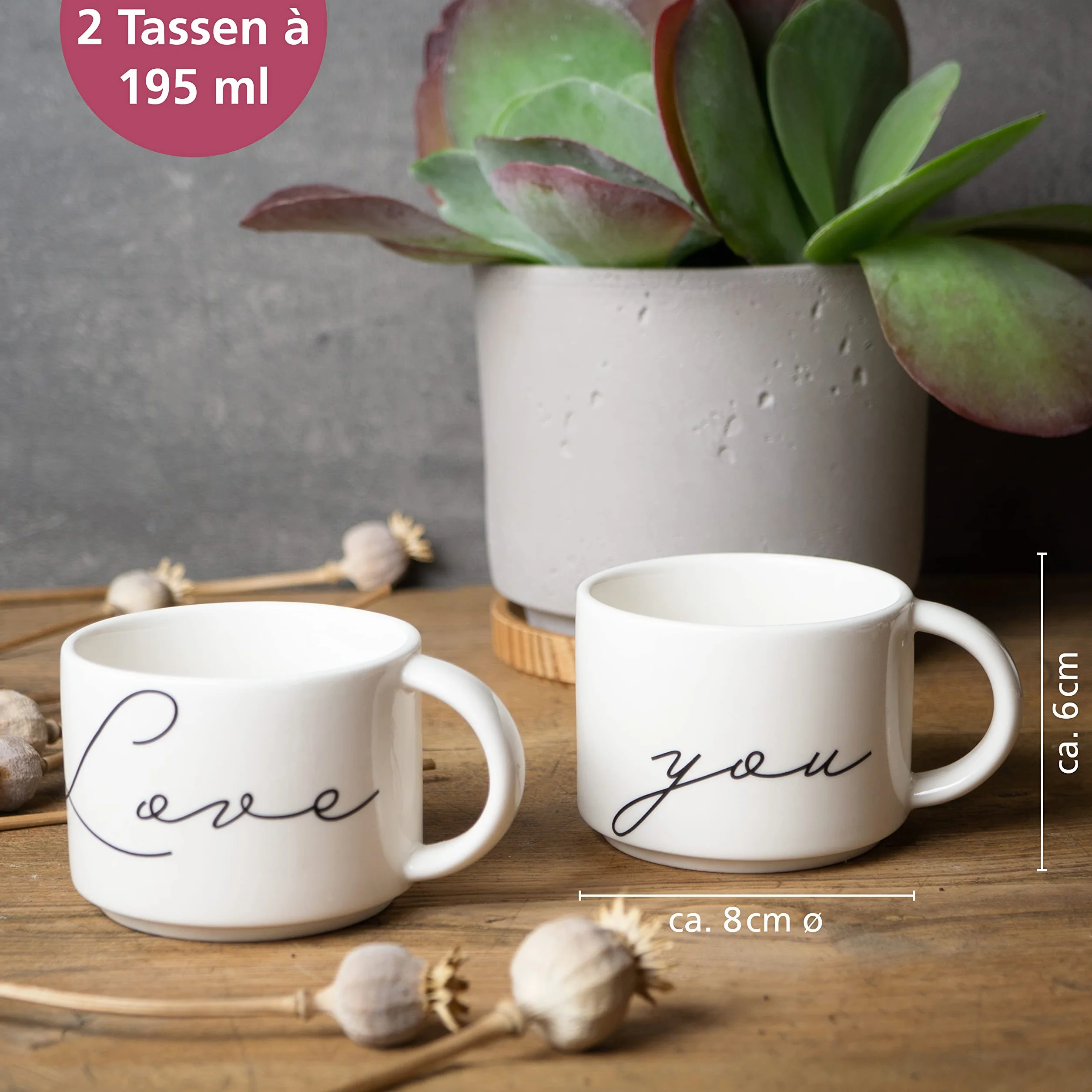WeddingTree Filiżanki ślubne z motywem "Love You", zestaw 2 kubków dla pary, prezent ślubny, prezent ślubny, kubek dla pary młodej