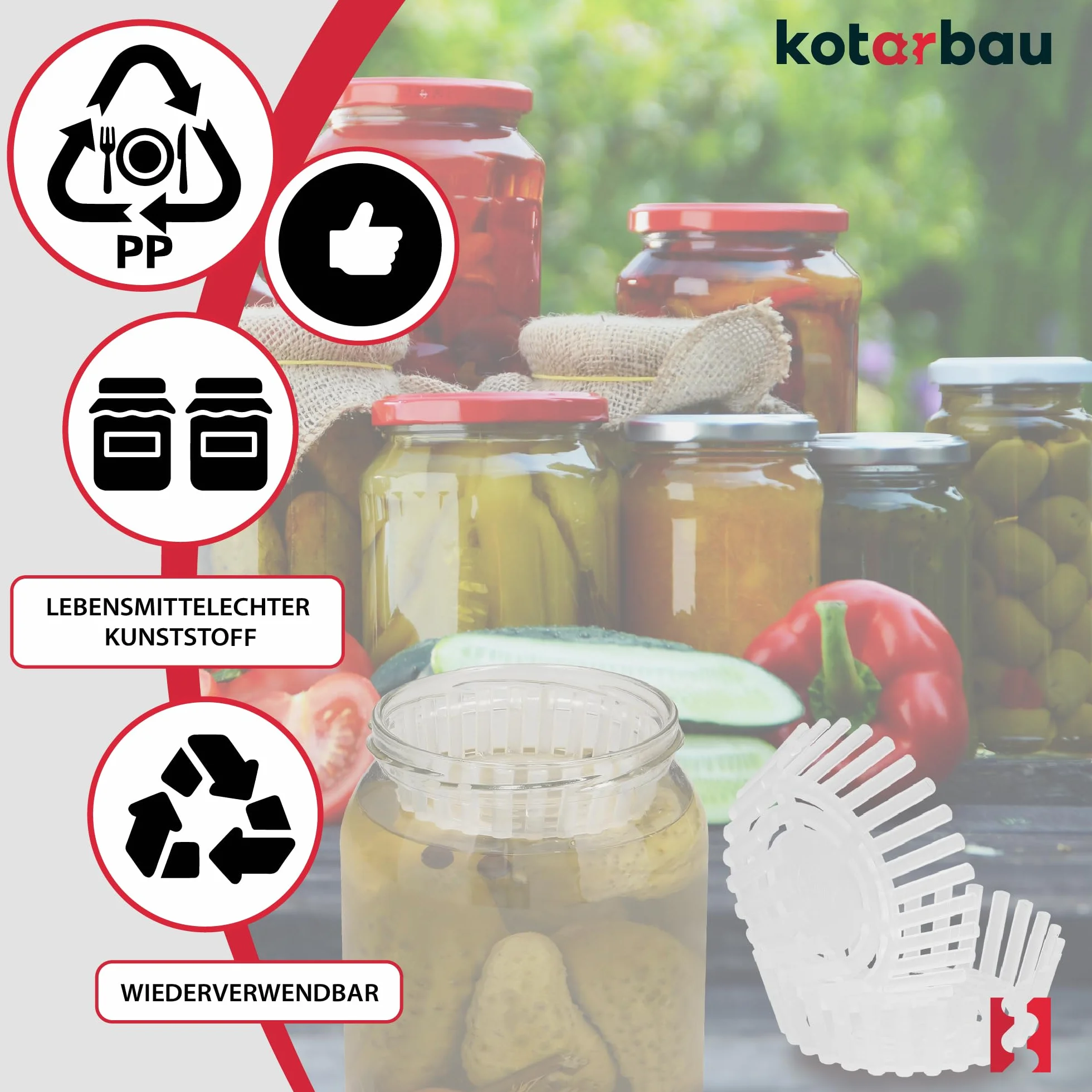 KOTARBAU® Zestaw 12 szt. Docisk Słoikowy - 82 mm - Sitko do Słoików - Przegródka do Przetworów - Docisk do Kiszonek