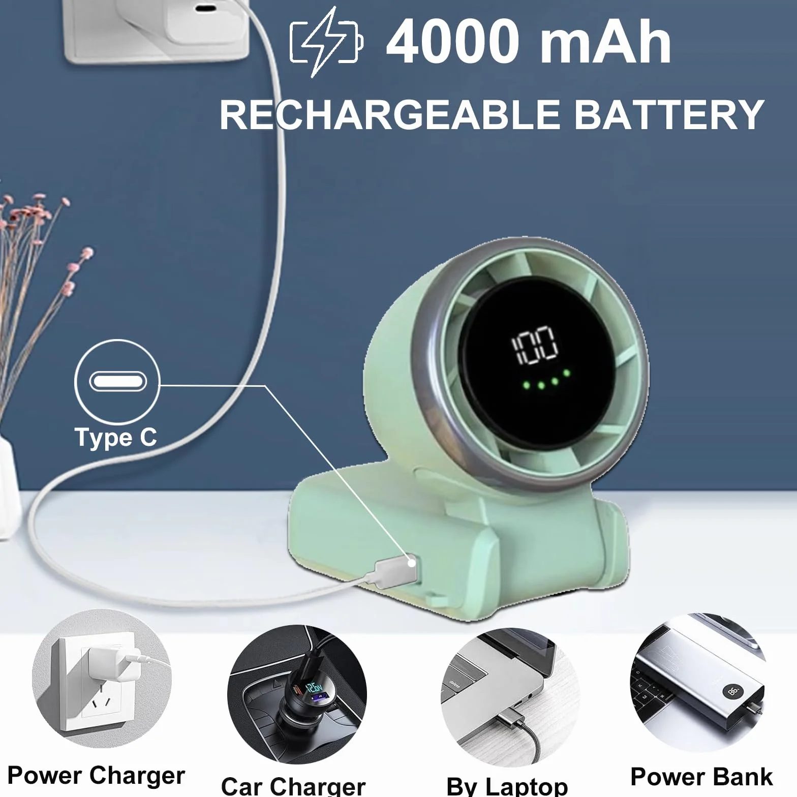 Przenośny mini wentylator 4000 mAh akumulator wentylator USB, składany wentylator ręczny Turbo bezłopatkowy mały wentylator kieszonkowy z wyświetlaczem LED, odpowiedni do podróży/biwakowania/na