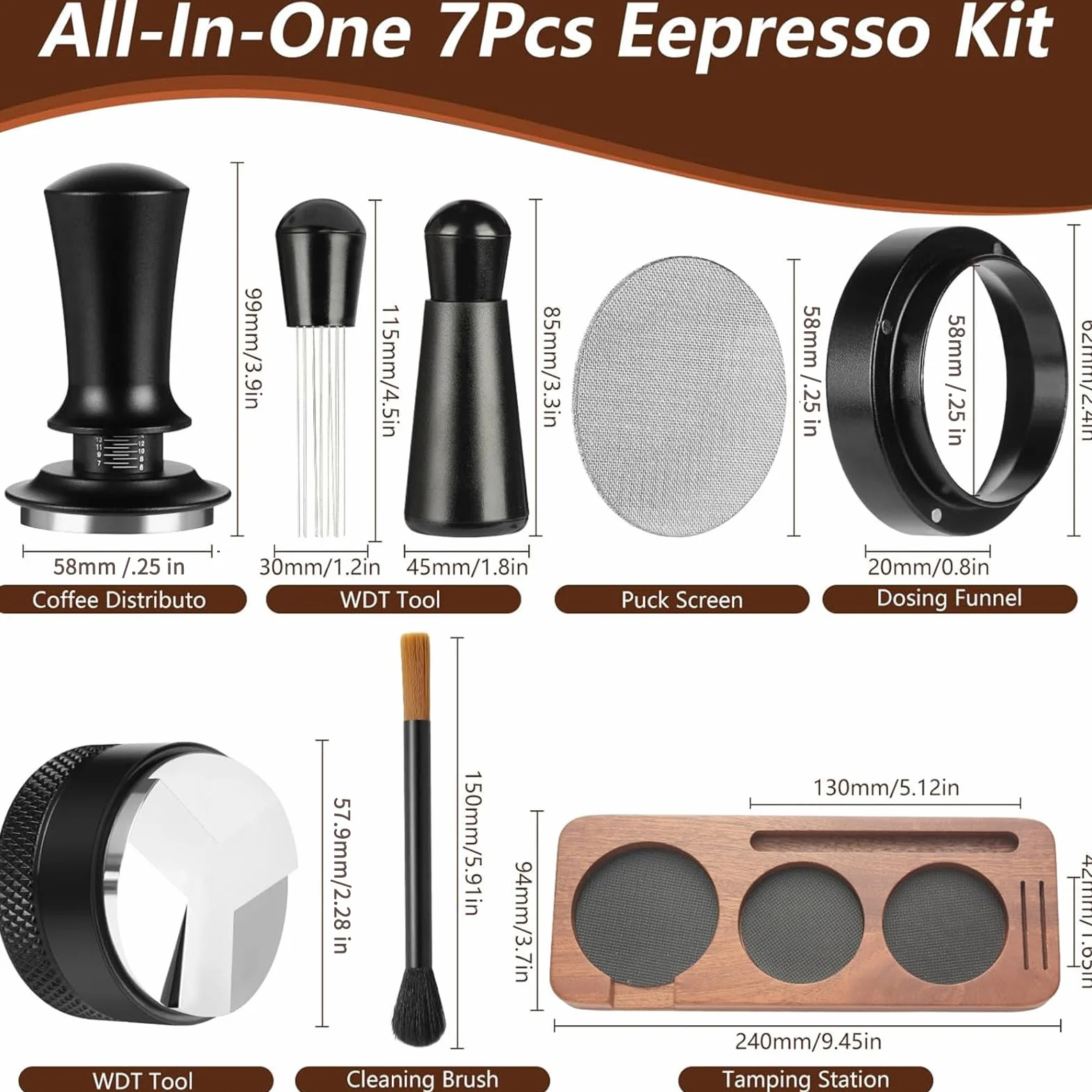 Zestaw tamperów do kawy 58mm Akcesoria do ubijania kawy | Ubijak do mielonej kawy espresso Do domu, kuchni, kawiarni, baru, biura, blatu, użytku komercyjnego