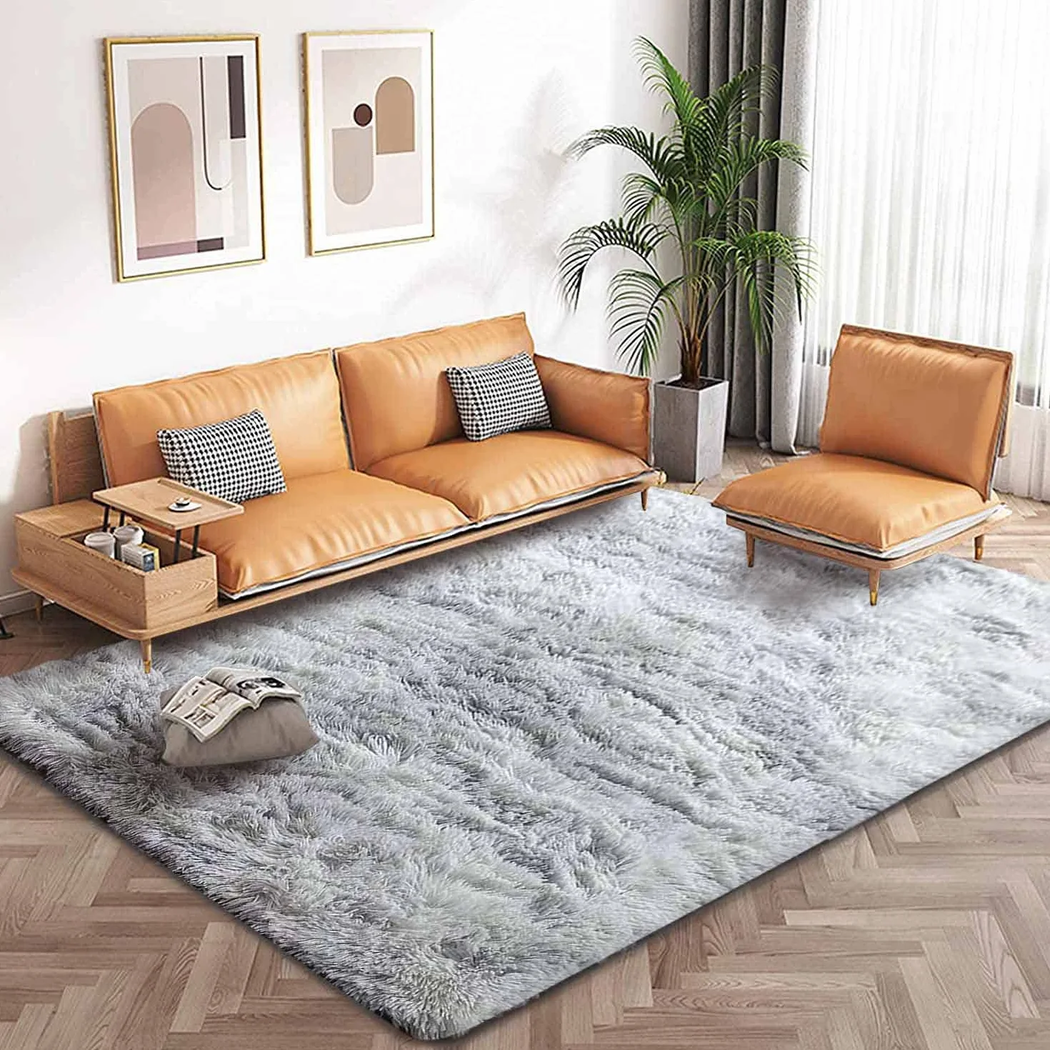 Calore Dywan Shaggy 200x300 cm Szary Biały