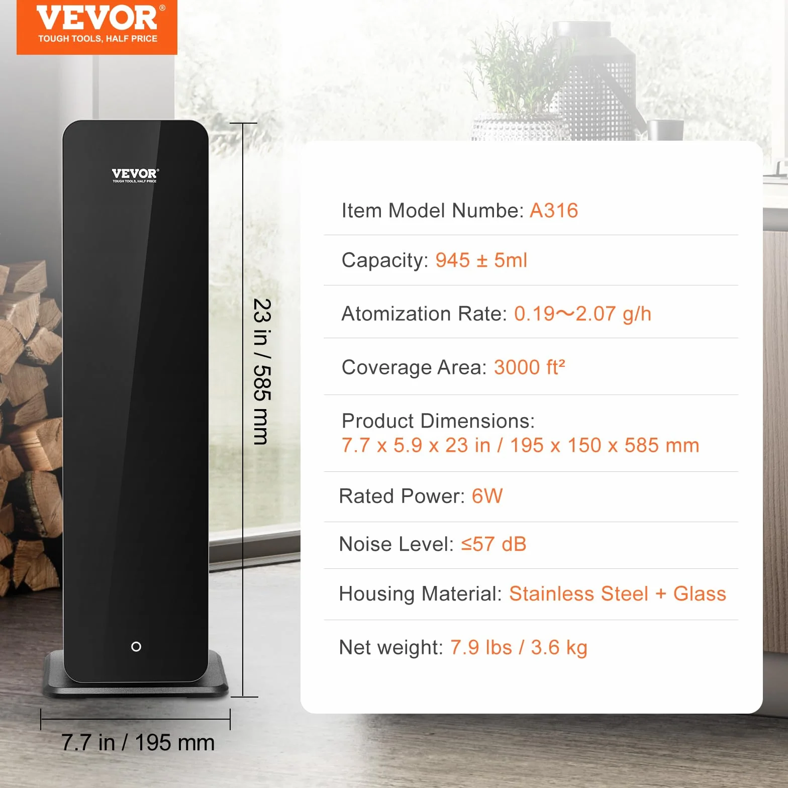 VEVOR Domowa maszyna zapachowa powietrza 950 ml Bluetooth inteligentny dyfuzor zimnego powietrza dyfuzor zapachowy olejków eterycznych bez wody, stojąca maszyna do aromaterapii do dużych pomieszczeń