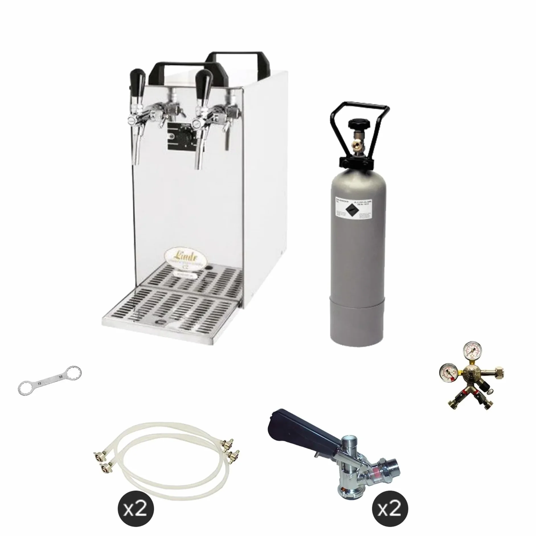 Kompletny zestaw stycznik 40 2-liniowy do piwa z chłodnicą suchą, przepływową 50 l/h Green Line i głowicami KeyKeg