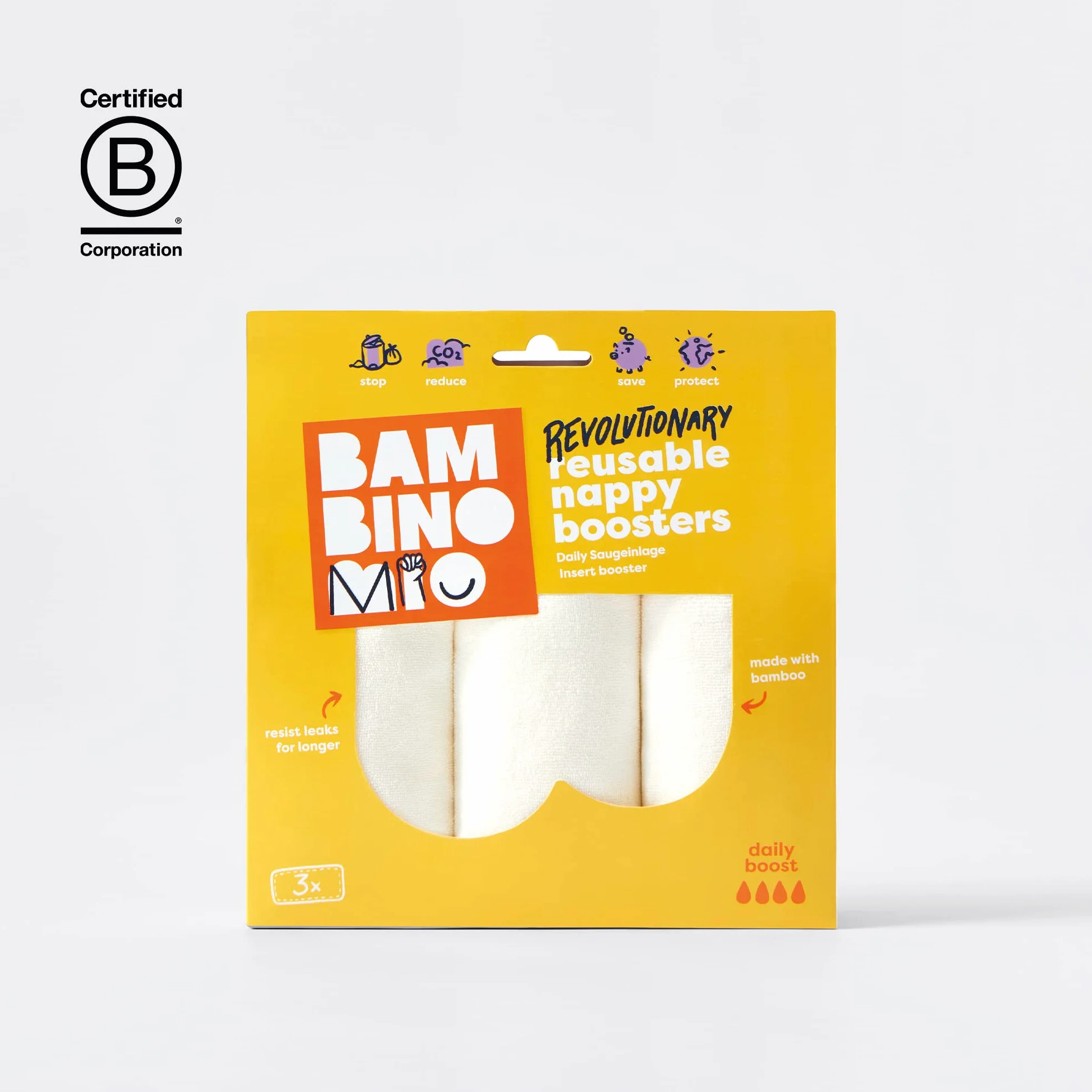 Bambino Mio, Revolutionary Booster do pieluszek wielokrotnego użytku – Daily Boost – opakowanie 3 miękkich wkładek na pieluchy dla dodatkowej chłonności