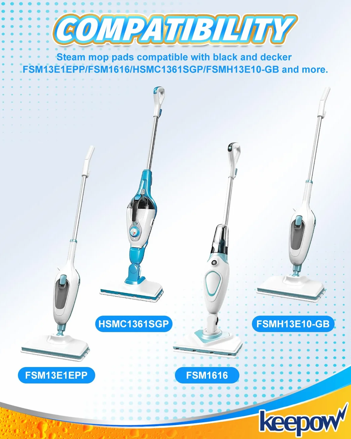 KEEPOW Zestaw 5 wymiennych podkładek czyszczących z mikrofibry do mopa parowego Black & Decker FSMH1321, FSM1605, FSMH13151SM, część #FSMP20