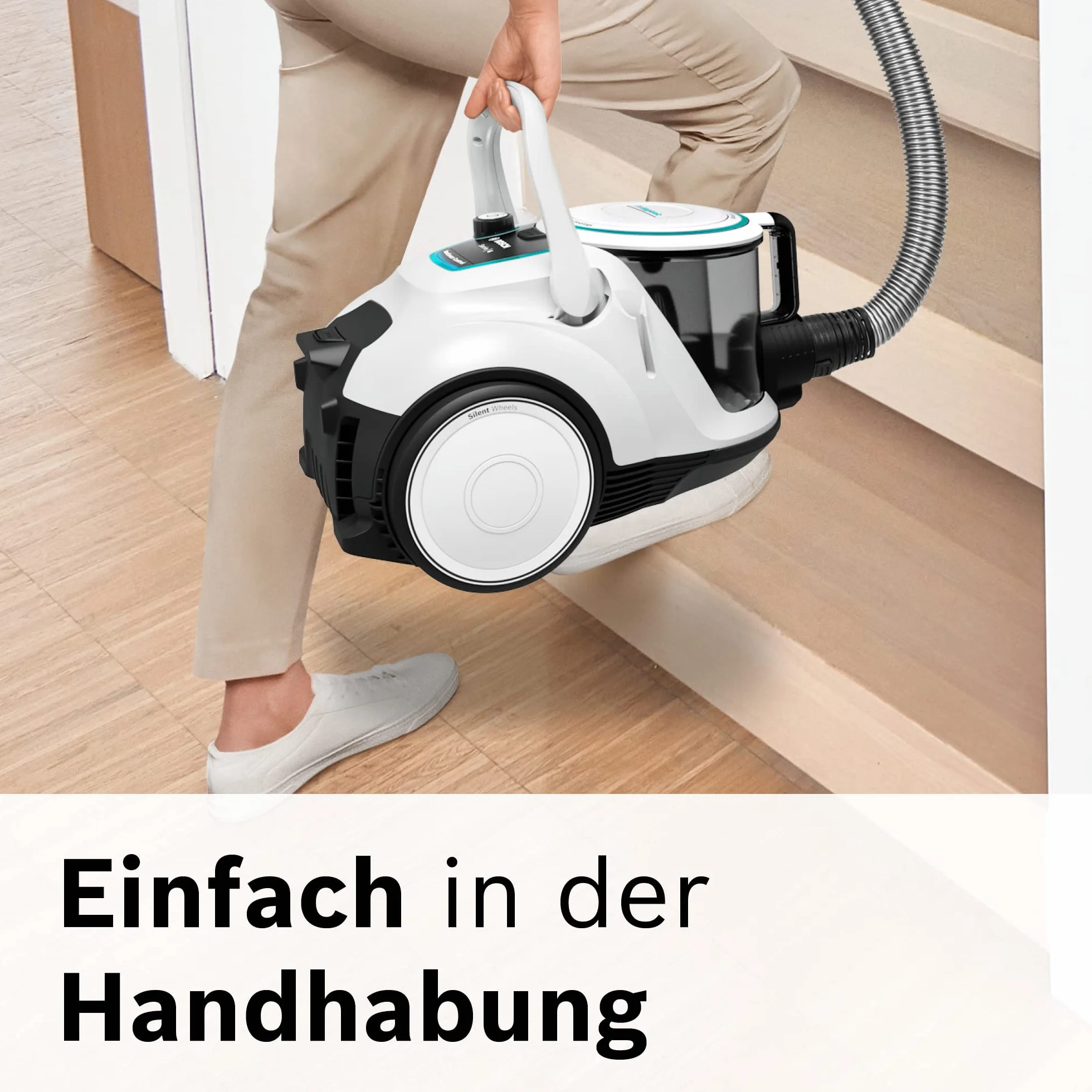 Bosch Odkurzacz bezworkowy seria 6 BGC41XHYG, odkurzacz podłogowy, idealny dla alergików, filtr higieniczny, dysza podłogowa do parkietu, dywanów, duża moc ssania, cichy, 700 W, biały