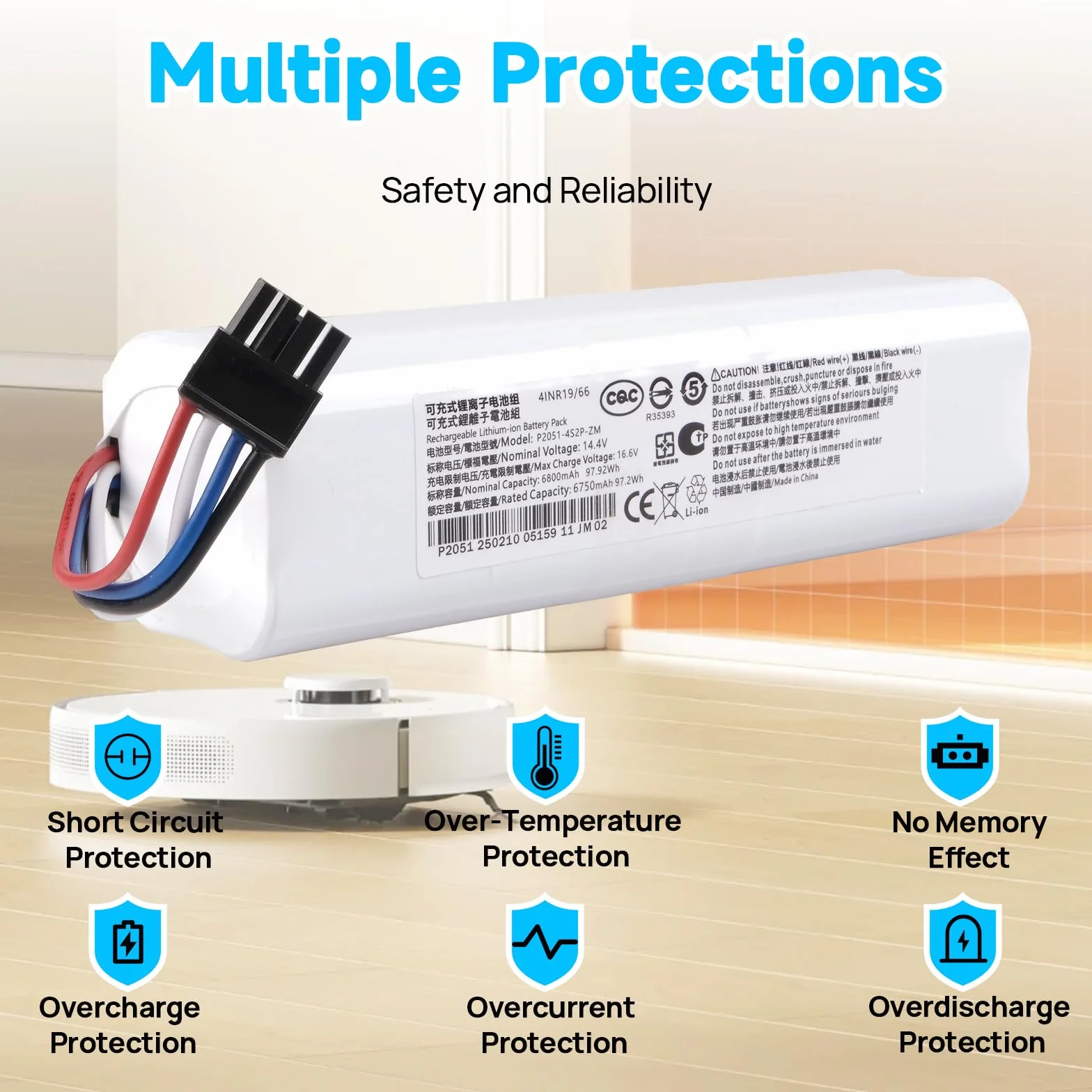 Akumulator 6800 mAh kompatybilny z Dreame D9 D9 Pro D9 Max, D10 D10S D10 Plus, L10 L10S L10 Pro L10 Plus, F9, Z10 Z10 Pro, Xiaomi Roborock S5 S6 S7, Mijia 1T, X10 robot odkurzający P2000 8-4S2 P-MMBK