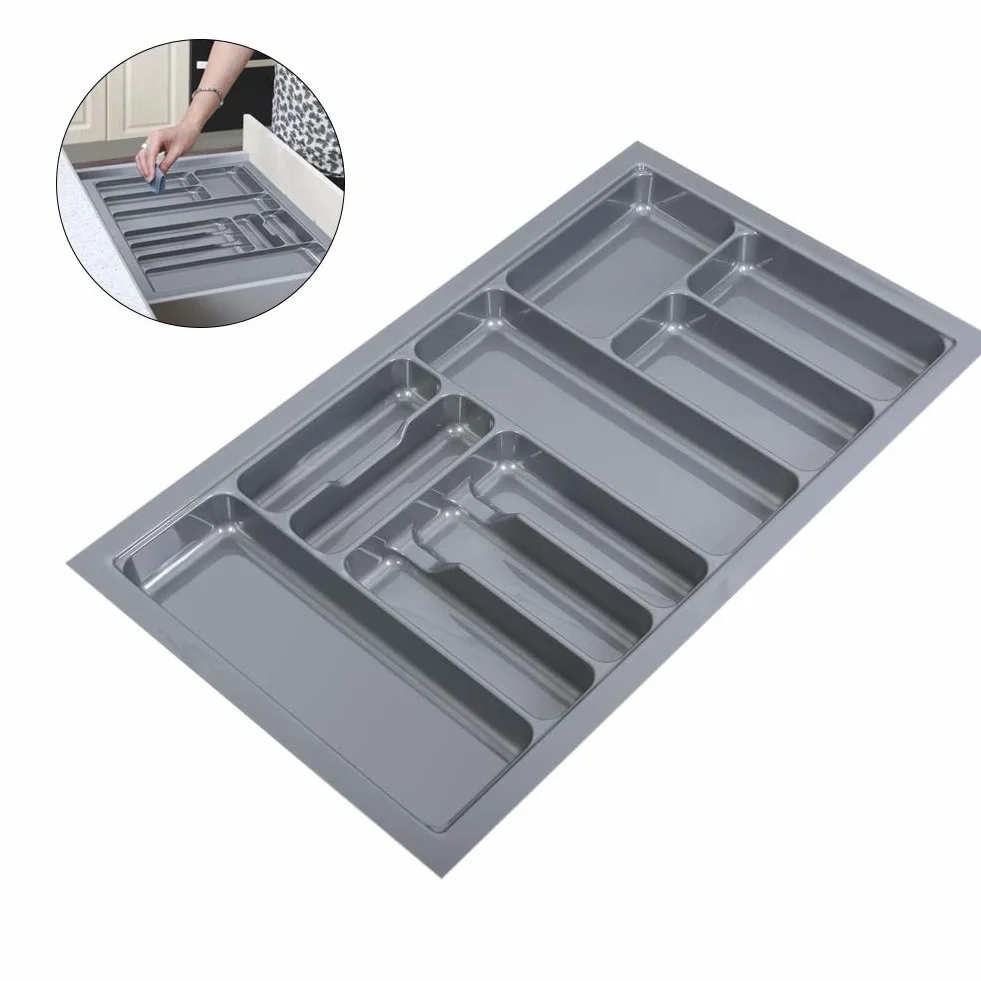 Omabeta 900mm Plastikowa Wkładka do Szuflady na Sztućce Trwałe Noże i Widelce Organizer do Przechowywania do Kuchni w Domu Szary Rozmiar 33,07x18,90x2,17 Cala (Szary)