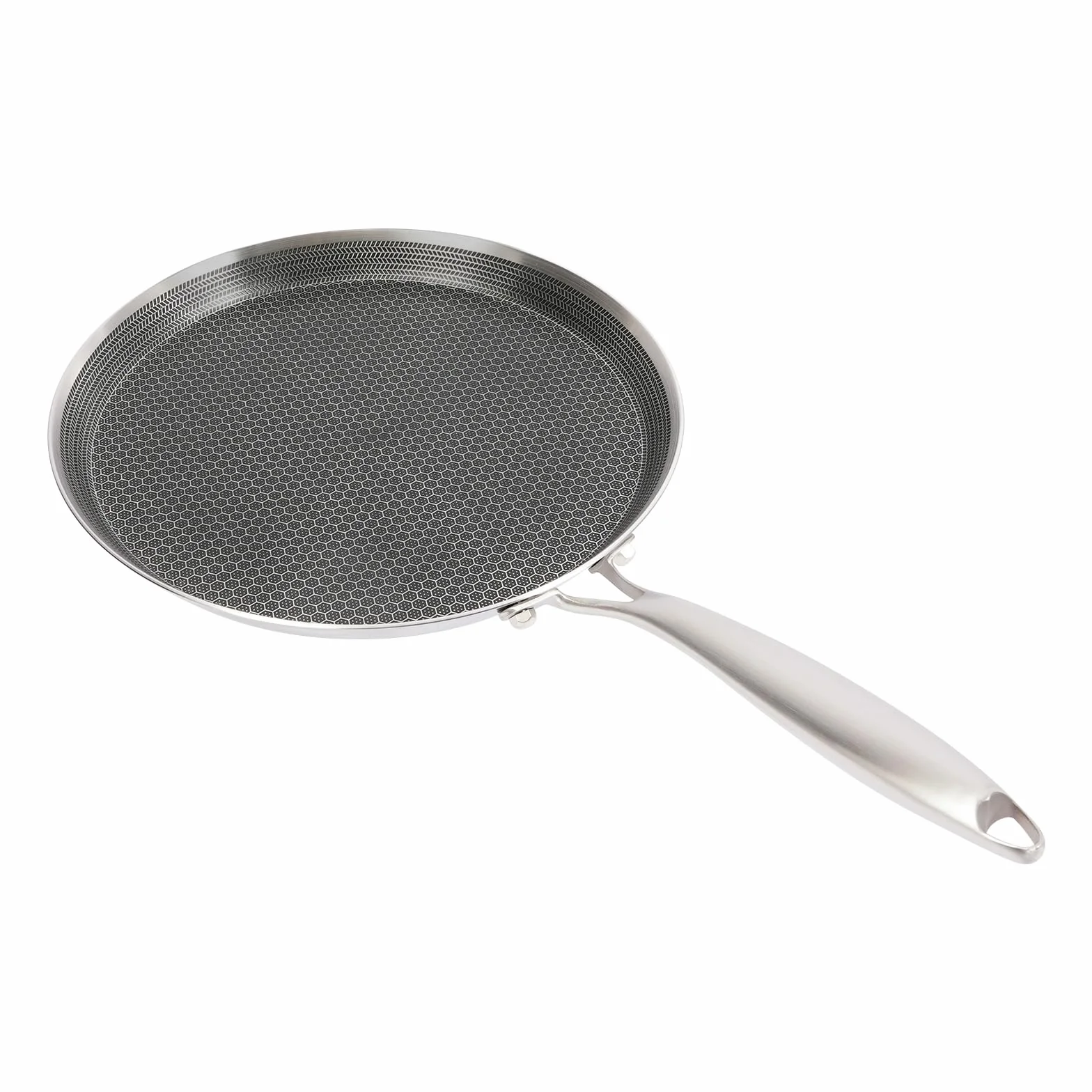 Patelnia do naleśników z powłoką nieprzywierającą, 28 cm, ze stali nierdzewnej, indukcyjna pancake o strukturze plastra miodu, uchwyt ze stali nierdzewnej, patelnia do naleśników
