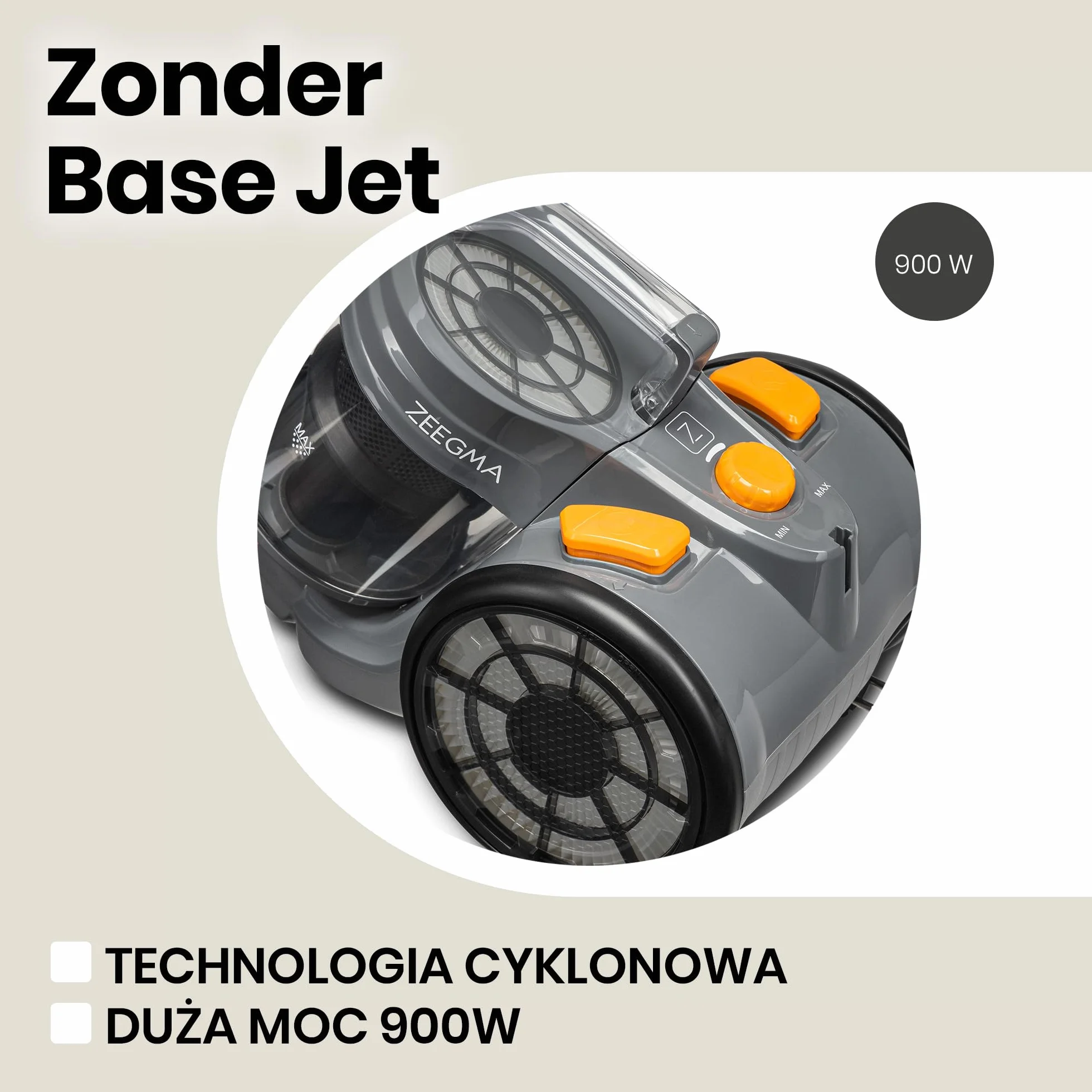 ZEEGMA Zonder Base Jet cyklonowy odkurzacz bezworkowy, 4000W, technologia PowerSuction, zbiornik 2 L, klasa energetyczna A, 2 filtry HEPA H13, moc ssania 20000 PA, 4 dodatkowe nakładki