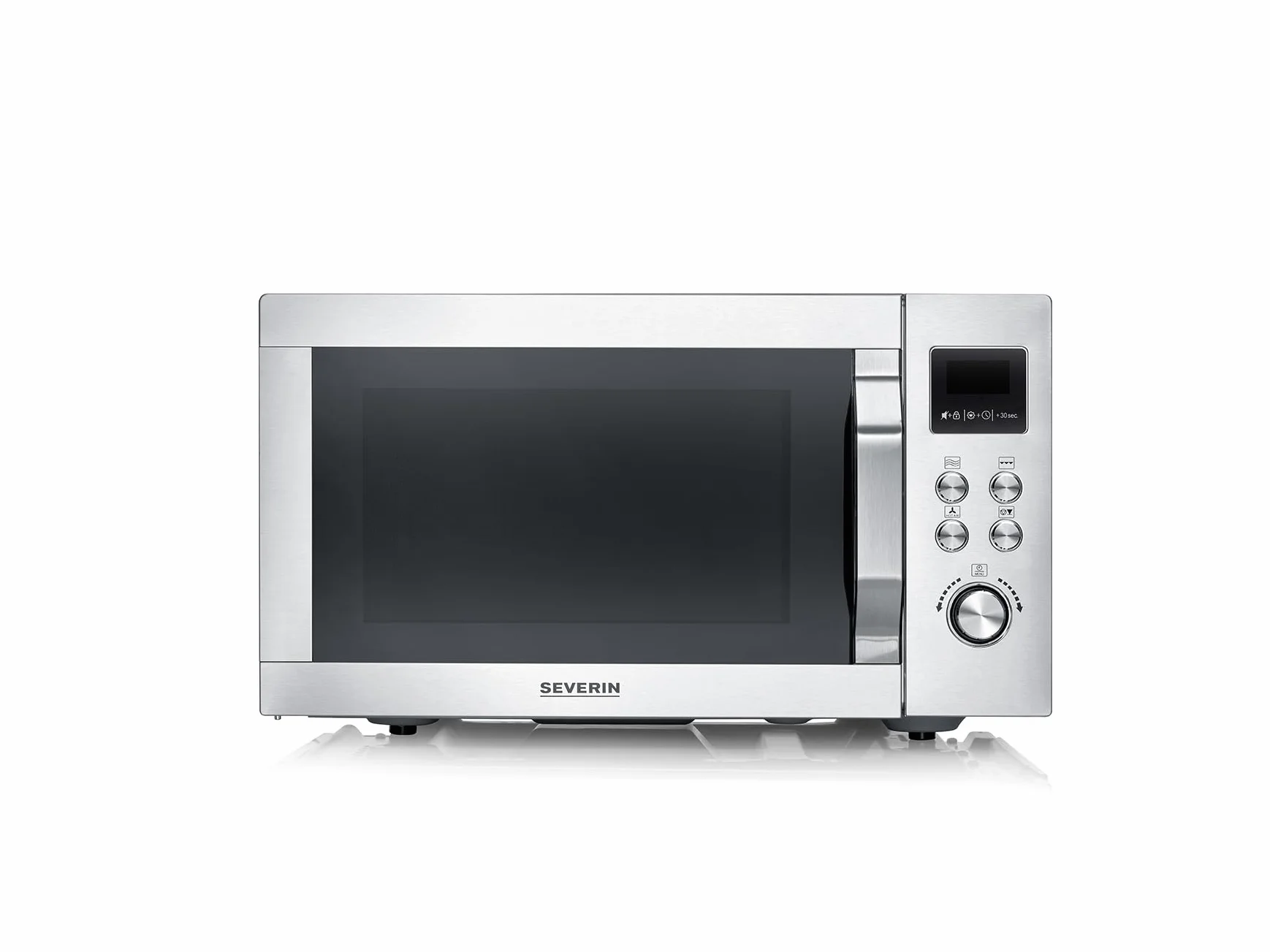 Kuchenka mikrofalowa SEVERIN 4 w 1 „Crispy Wave”, funkcja gorącego powietrza do 230°C, frytkownica na gorące powietrze, piekarnik i grill, maks. moc 2150 W, 25 l, srebrna/stal nierdzewna, MW 7982